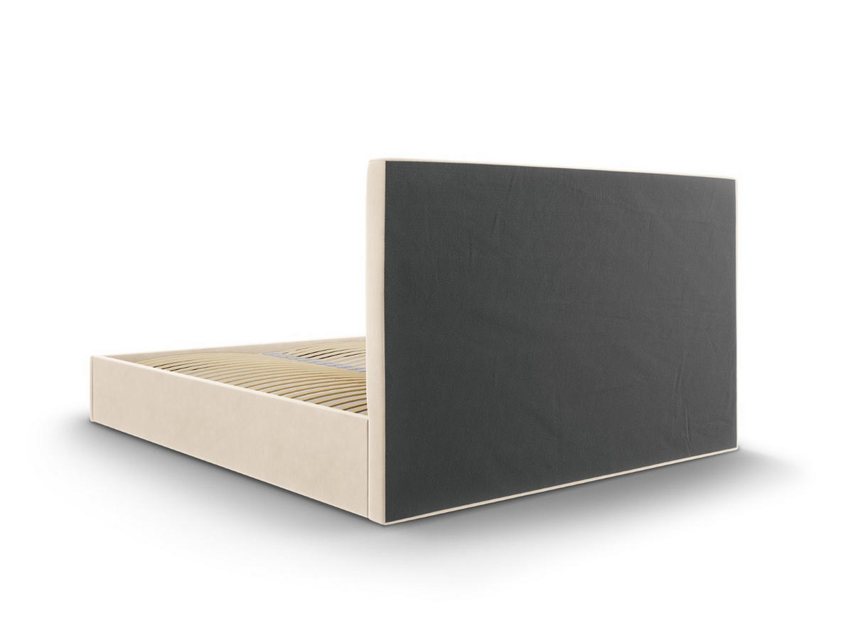BETT mit Bettkasten und Kopfteil Pyla aus Samt beige 160x200cm - Beige, Textil (160/200cm) - Micadoni