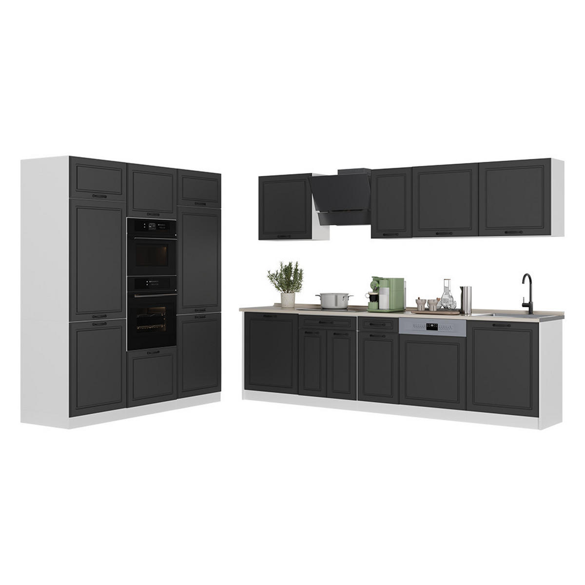 KUCHYNKA R-Line, Antracitový vidiecky dom/biely, 180 cm antrasiitti työtaso - biela/antracitová, kompozitné drevo (180/206.8/60cm) - Vicco