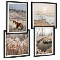 BILDER SET 4er Set - 50x50 cm & 40x60 cm Schwarzer Rahmen - Pferdelandschaft Seegraswald - Schwarz, Kunststoff (50/50cm) - TULUP