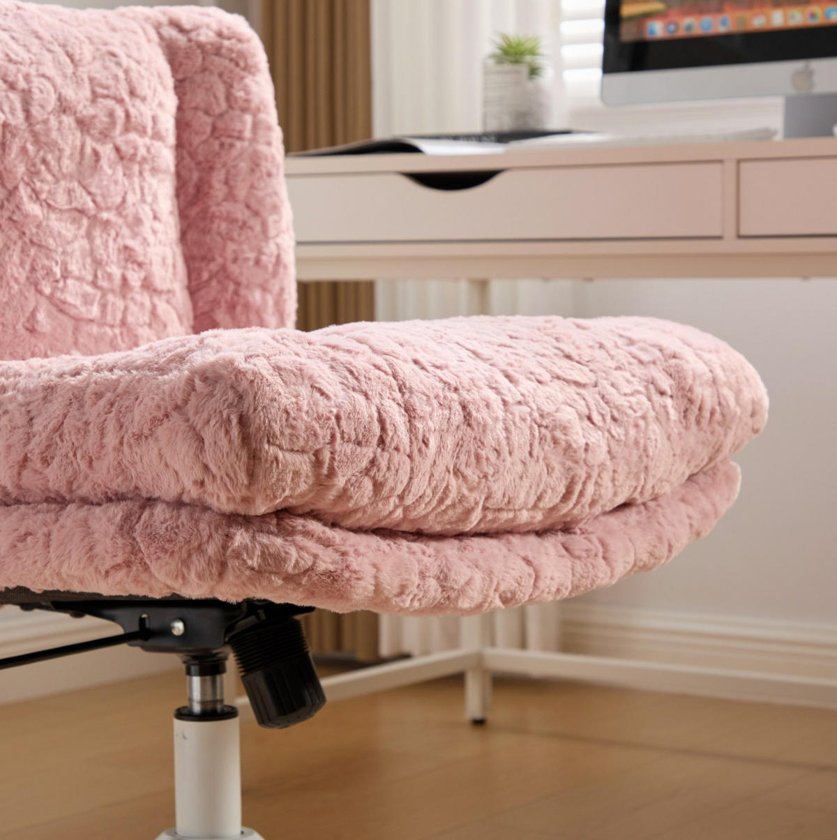 BÜROSTUHL höhenverstellbar 67 cm Kunstfell Pink - Pink, Kunststoff (67/94/63cm) - Meubliv