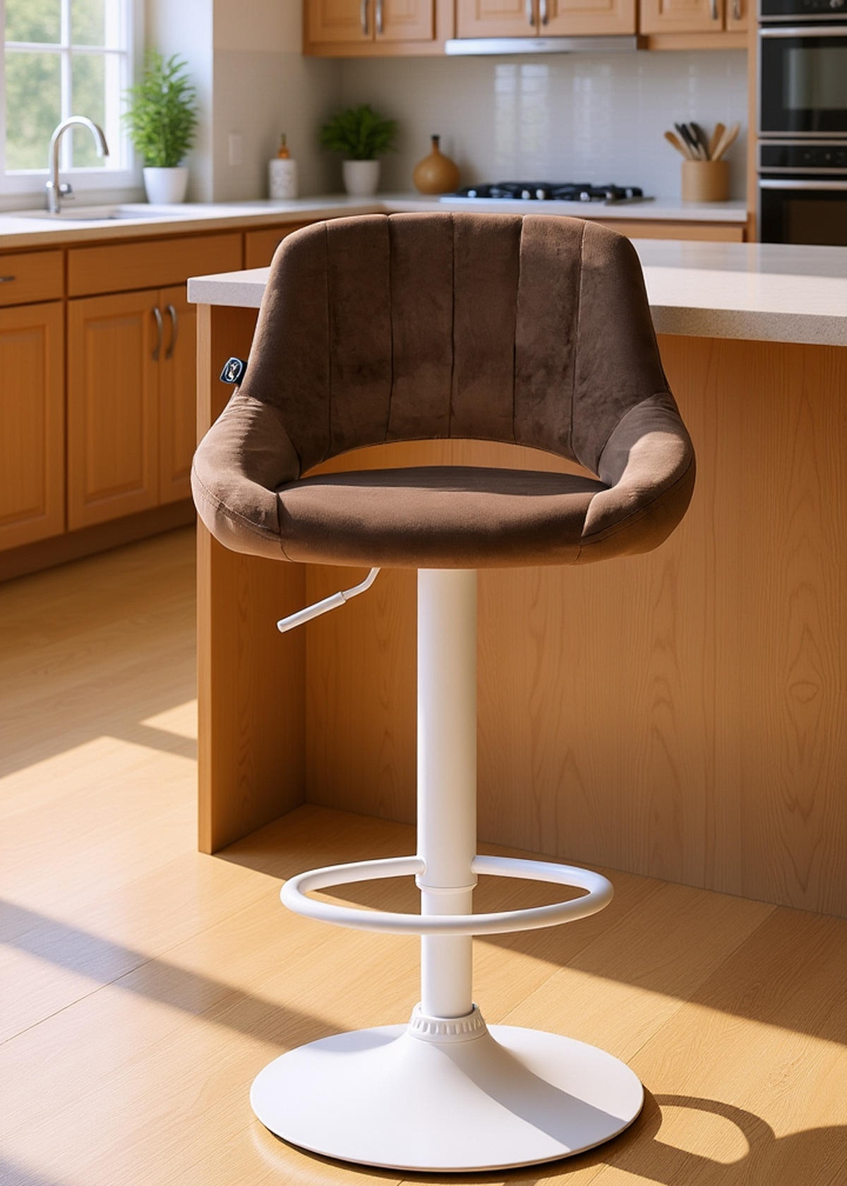 BARHOCKER Milos Samt weiß braun - Braun/Weiß, Textil/Metall (47/106/48cm) - TPFLiving