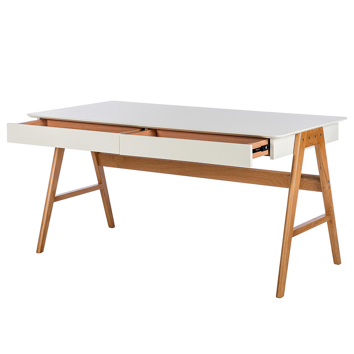 SCHREIBTISCH - Teilmassivholz - Eichefarben/Weiß, Holz/Holzwerkstoff (76/150/75cm) - home24