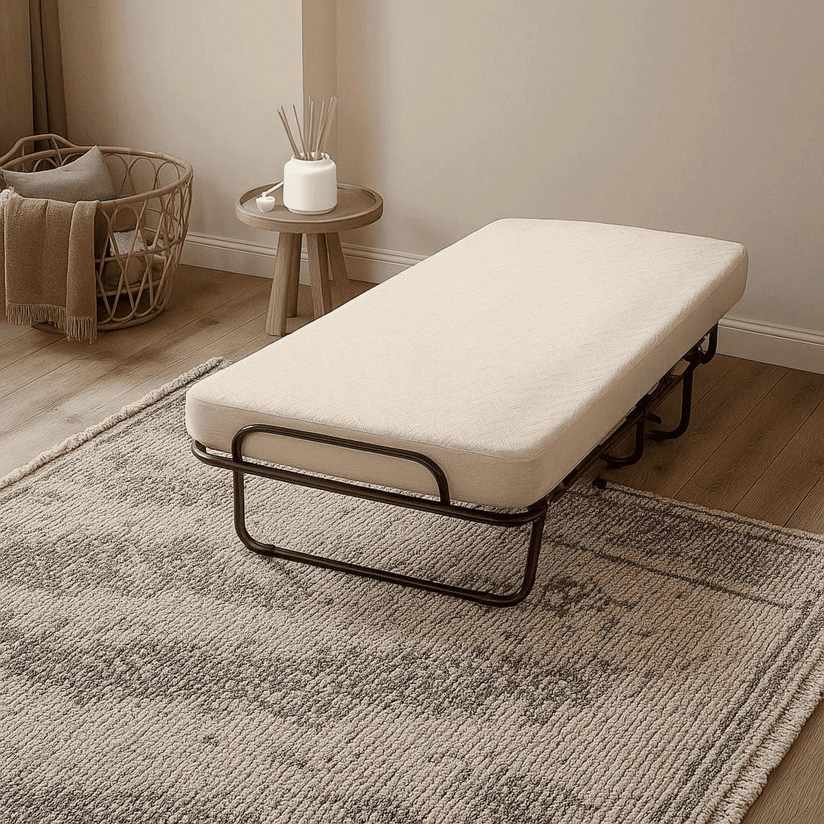 SKLADACIA posteľ s matracom 80x190 cm z waterfoam - biela/farba brezy, kov/textil (80/190cm) - The White Stone
