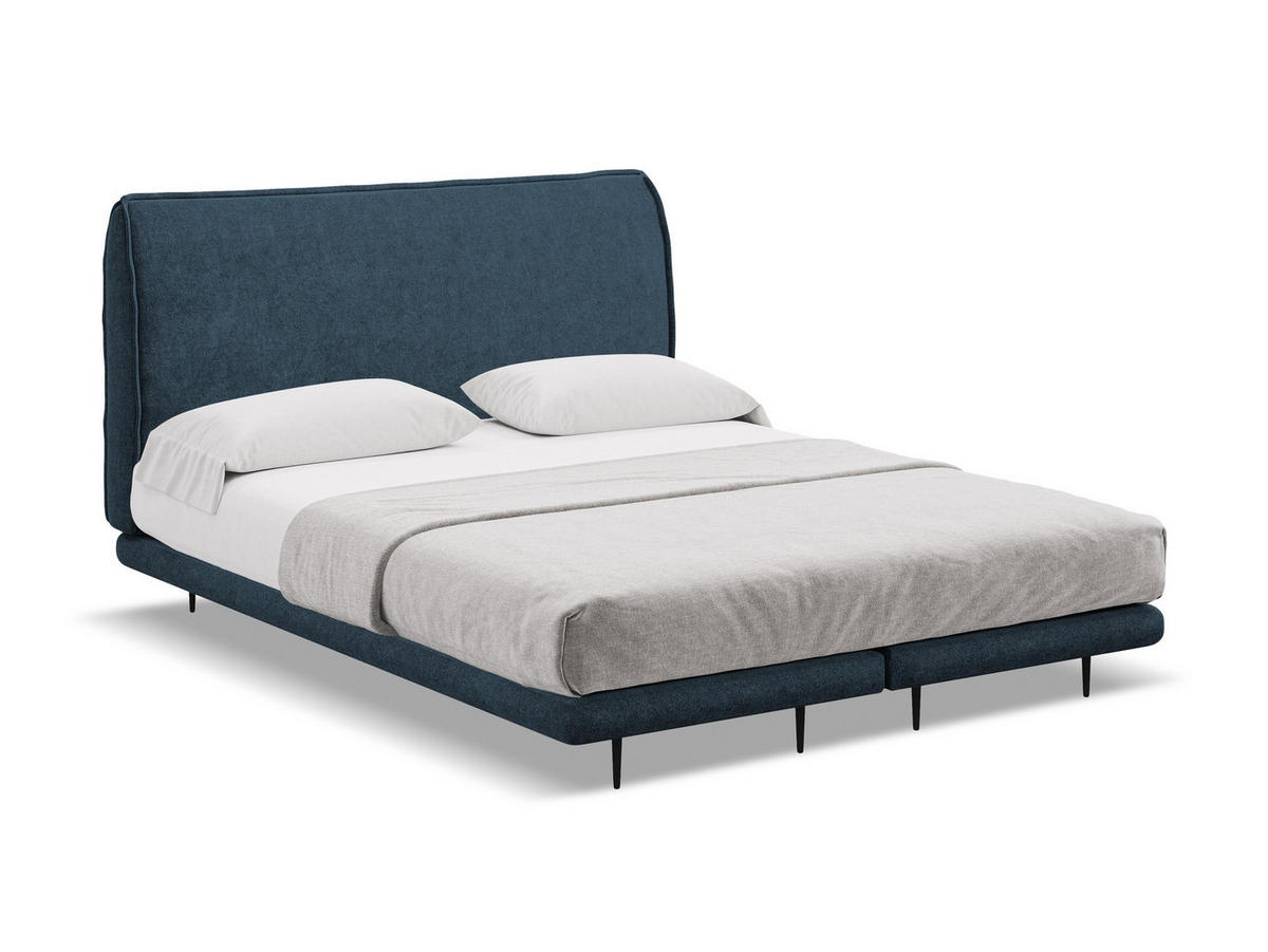POLSTERBETT Doppelbett mit Matratze Bouclé Stoff Blau - Blau/Schwarz, Textil/Metall (140/200cm) - Makamii