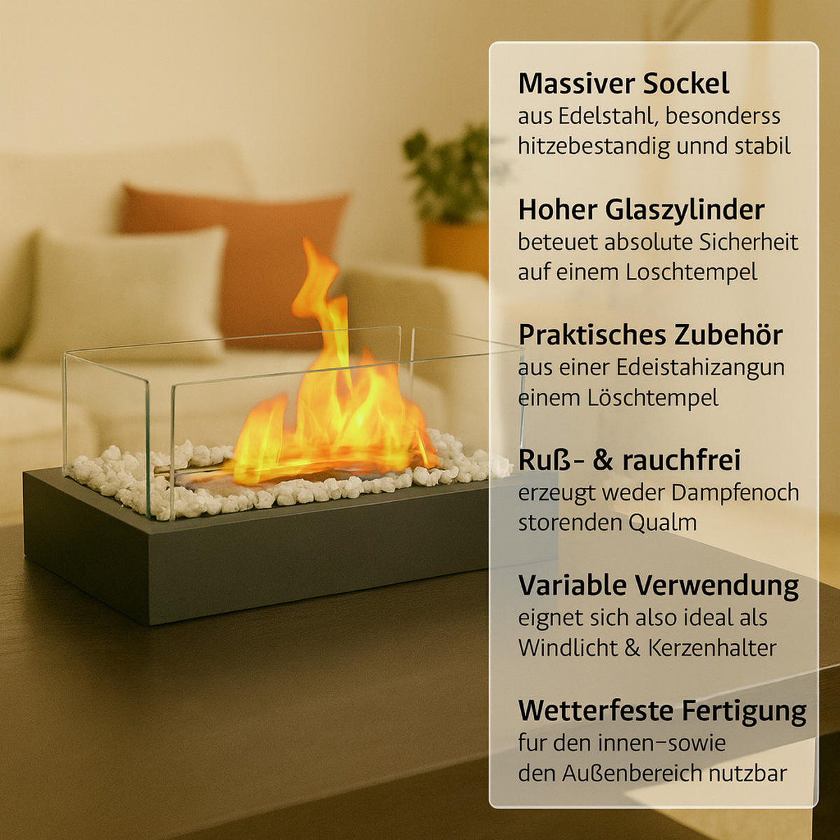 TISCHKAMIN Pyrothea 35/18/15 cm - Schwarz, Metall (18/15/35cm) - ZMH