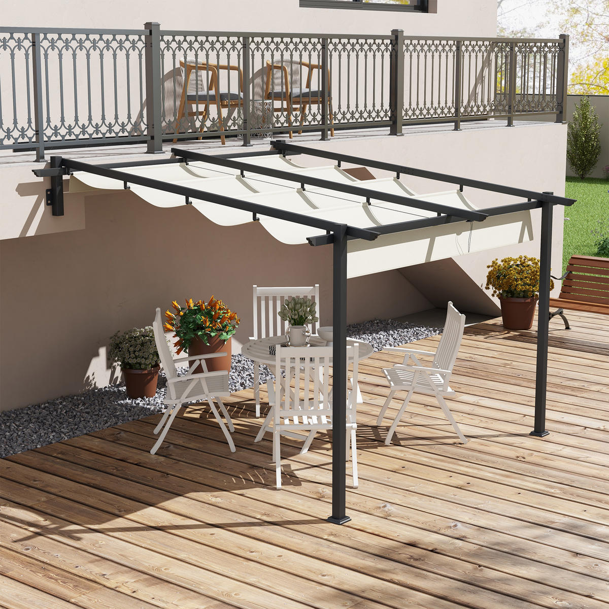 PERGOLA Winddicht Stahl+Polyester Crème - Creme, Kunststoff/Metall (297/230/297cm) - Outsunny