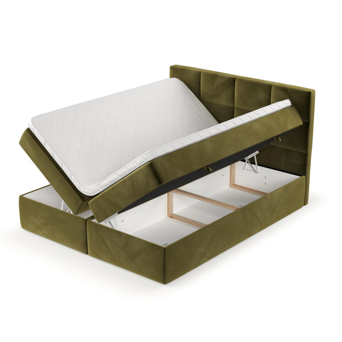 BOXBETT Oris 140/200 cm Olivgrün im Kronos Stoff - Schwarz/Olivgrün, Holz/Holzwerkstoff (140/200cm) - AltaBeds