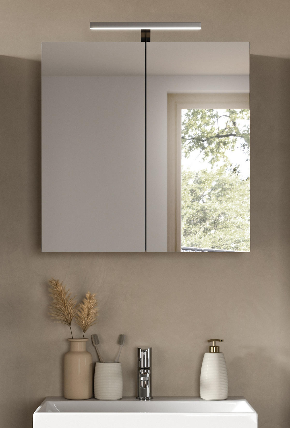 SPIEGELSCHRANK grau 60 cm, Badschrank 2-türig mit Soft-Close - Grau, Glas/Holzwerkstoff (60/60/15cm) - Inn.Furn