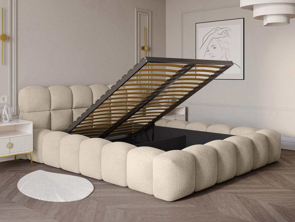 POLSTERBETT Mira 2 Beige 180/200 cm Boucle mit Bettkasten - Beige, Textil/Metall (180/200cm) - wonello