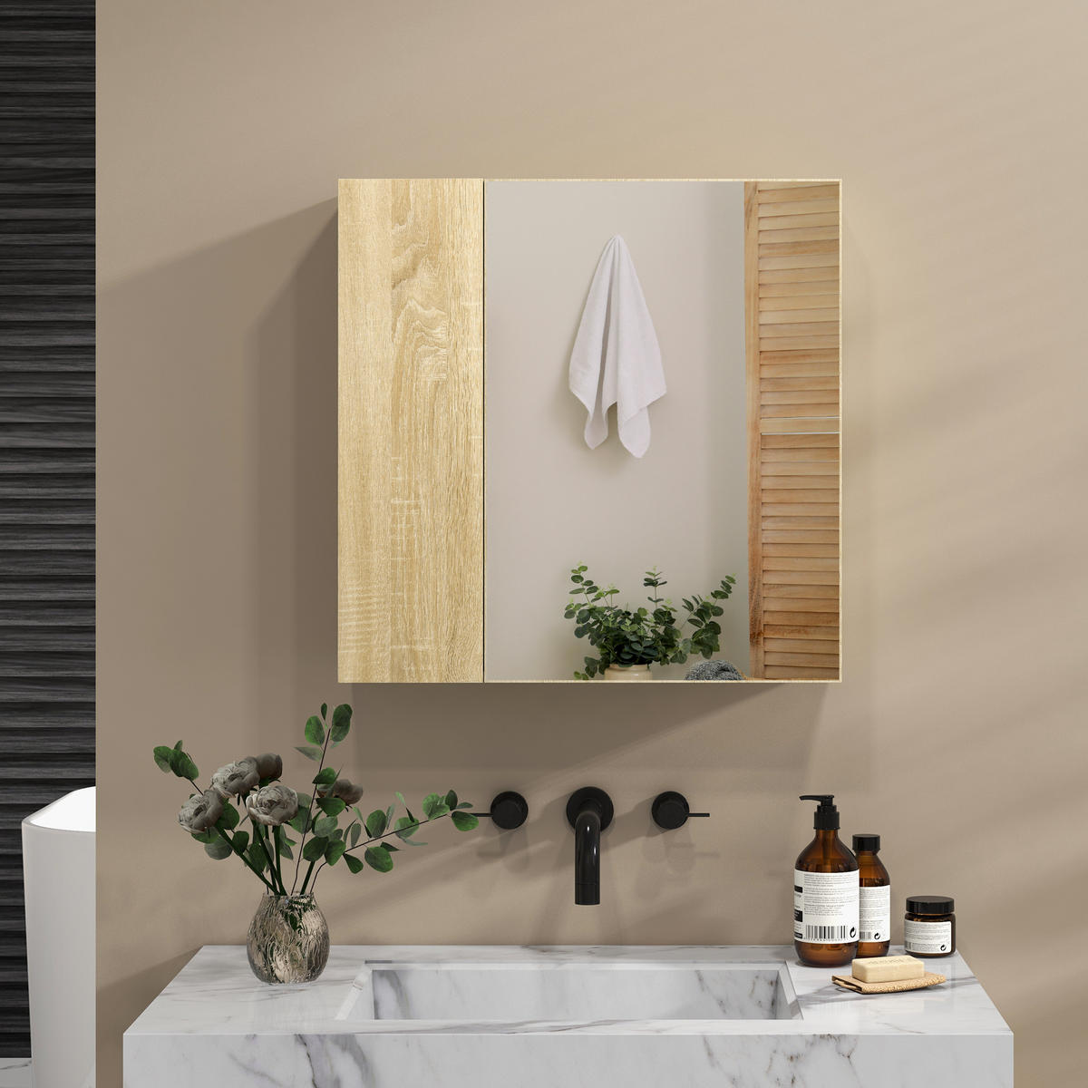 SPIEGELSCHRANK Spiegelschrank mit Spiegel und 4 Einlegeböden, 60 x 15 x 60 cm ,holzfarben - Braun, Glas (60/60/15cm) - Vallsero