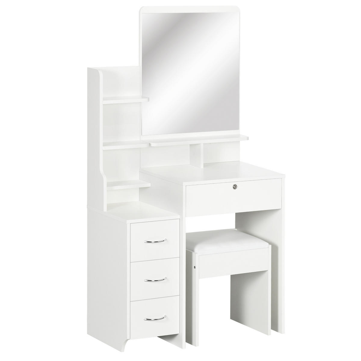 SCHMINKTISCH DE-18290 mit großem Spiegel & 4 Schubladen Weiß - Weiß, Holzwerkstoff (38/143/80cm) - ComfortXL