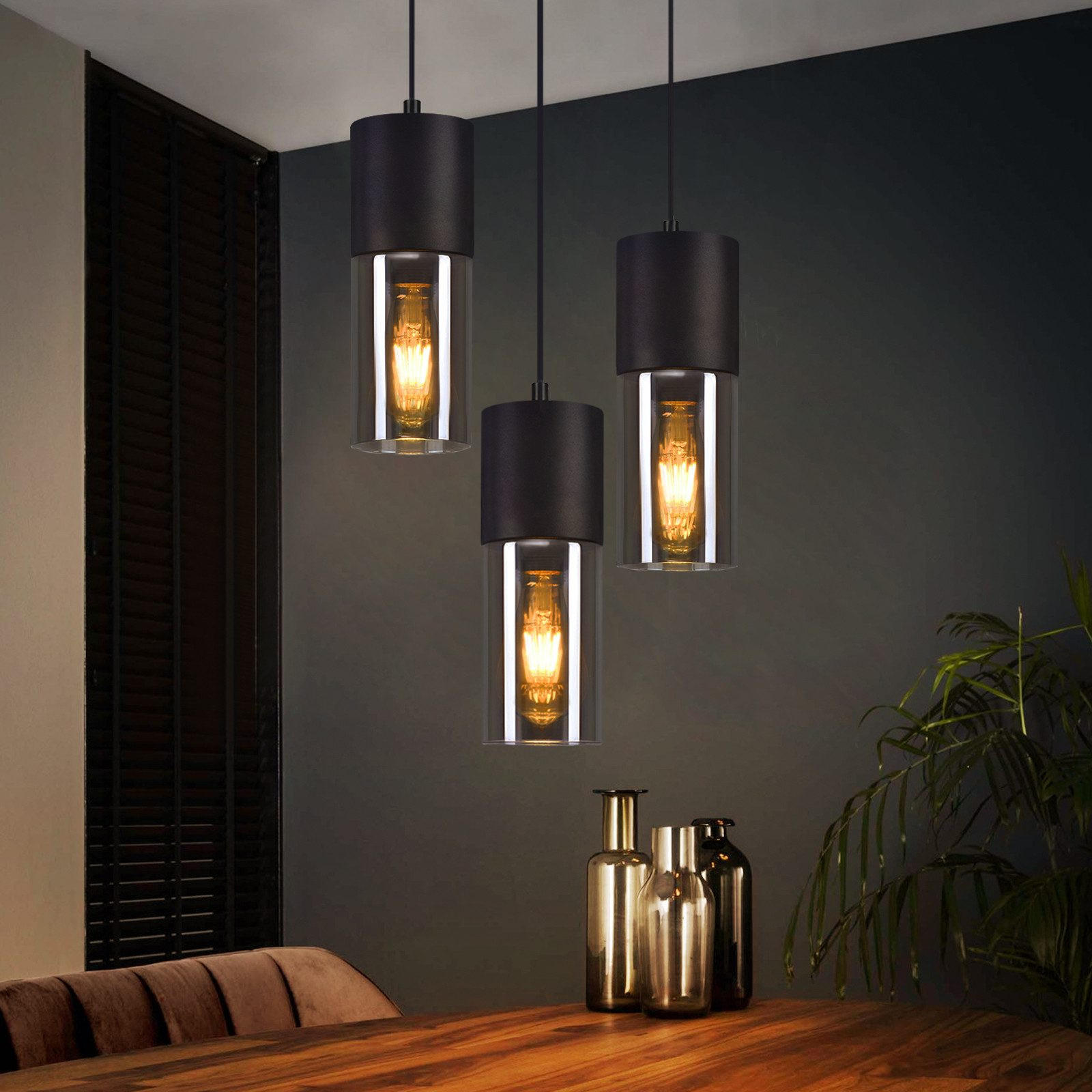 HÄNGELEUCHTE Elmar 3-flammig 22/22/150 cm - Schwarz, Metall (22/22/150cm) - Nettlife