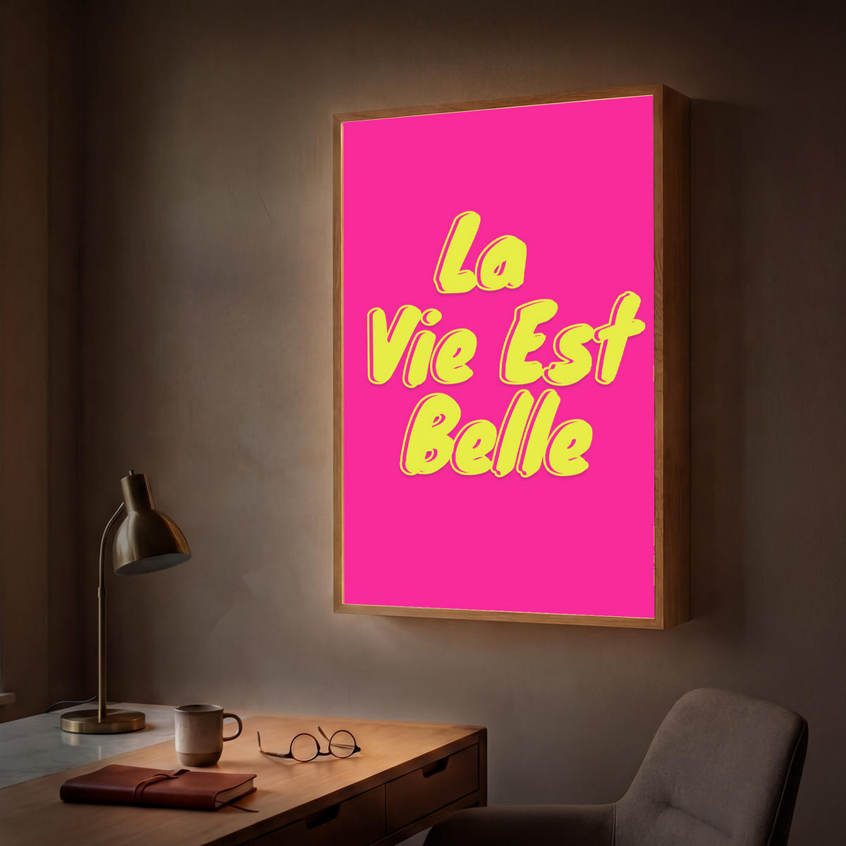 NÁSTĚNNÁ LAMPA S AKUMULÁTOREM Citace - Retro - Pink 70x100 cm - růžová, kompozitní dřevo (70/100/8cm) - OnlyWow