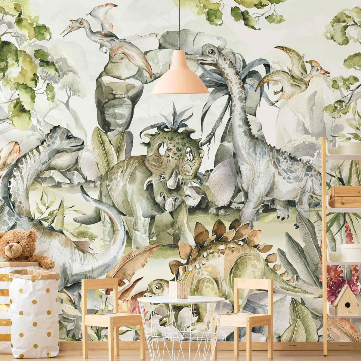 FOTOTAPETE Welt der Dinosaurier 288/288 cm - Grün, Papier (288/288cm) - Bilderwelten