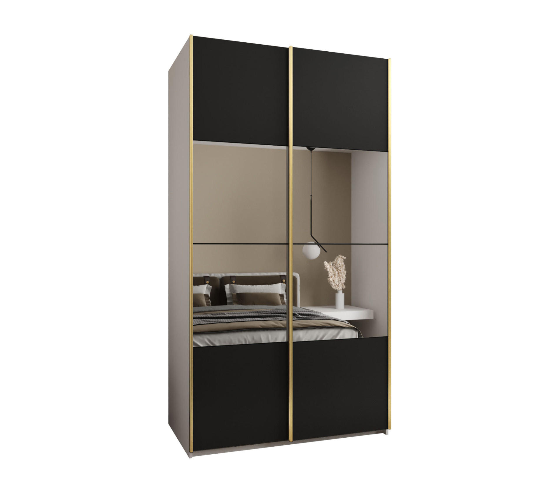 Abiks Möbel Schwebetürenschrank Weiß, Schwarz, Gold 130x245x64 cm