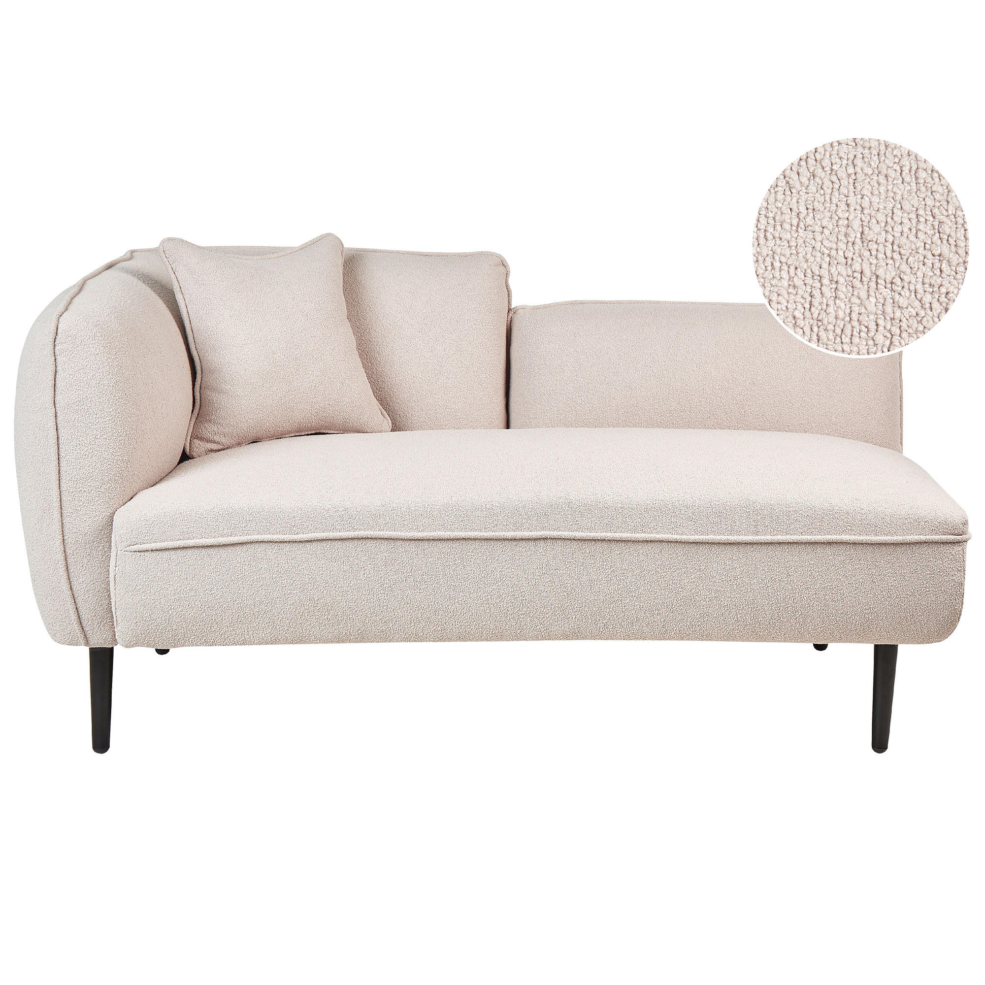 CHAISELONGUE Bouclé hellbeige linksseitig Chevannes - Beige/Schwarz, Textil (138/74/77cm) - Beliani