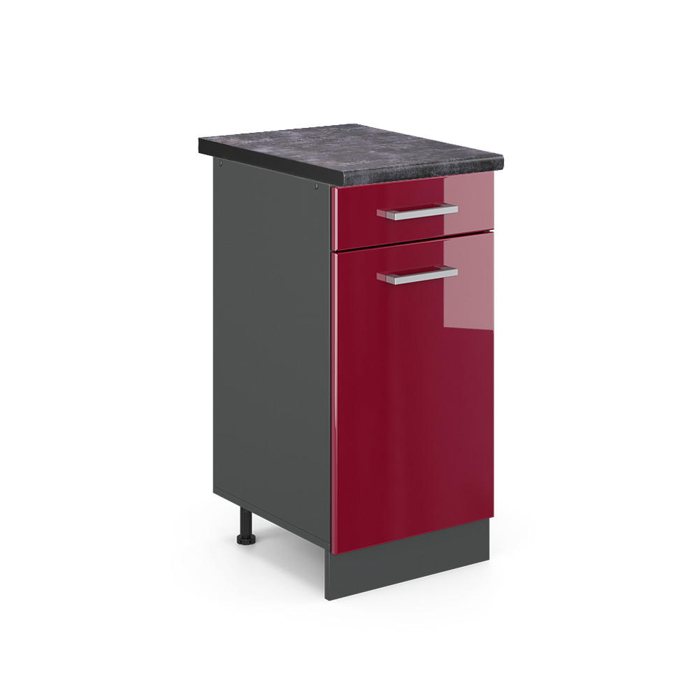 KÜCHENUNTERSCHRANK R-Line Rot Hochglanz 40 cm , AP Anthrazit - Bordeaux/Anthrazit, Holzwerkstoff (40/81.6/60cm) - Vicco