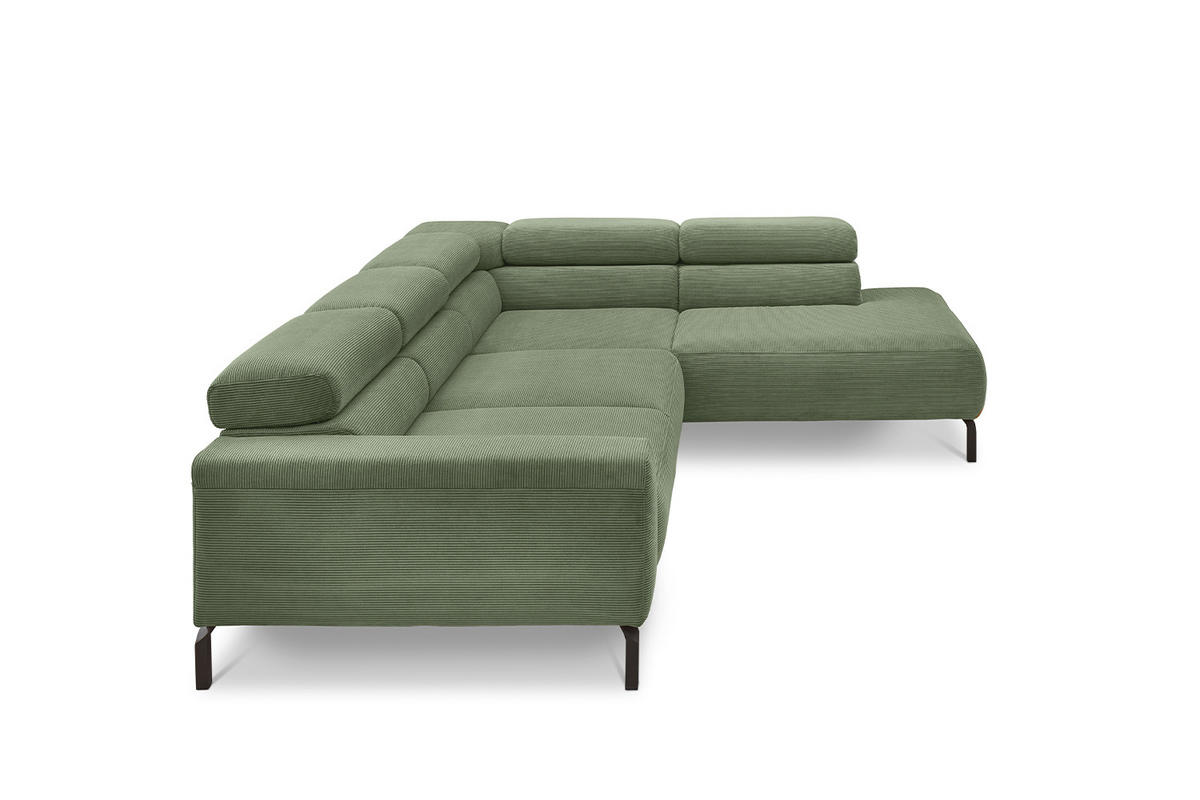 ECKSOFA MIT MOTORISCHEM SITZVORZUG DELIA Grün Cord - Schwarz/Grün, Textil/Metall (276/219cm) - KAWOLA