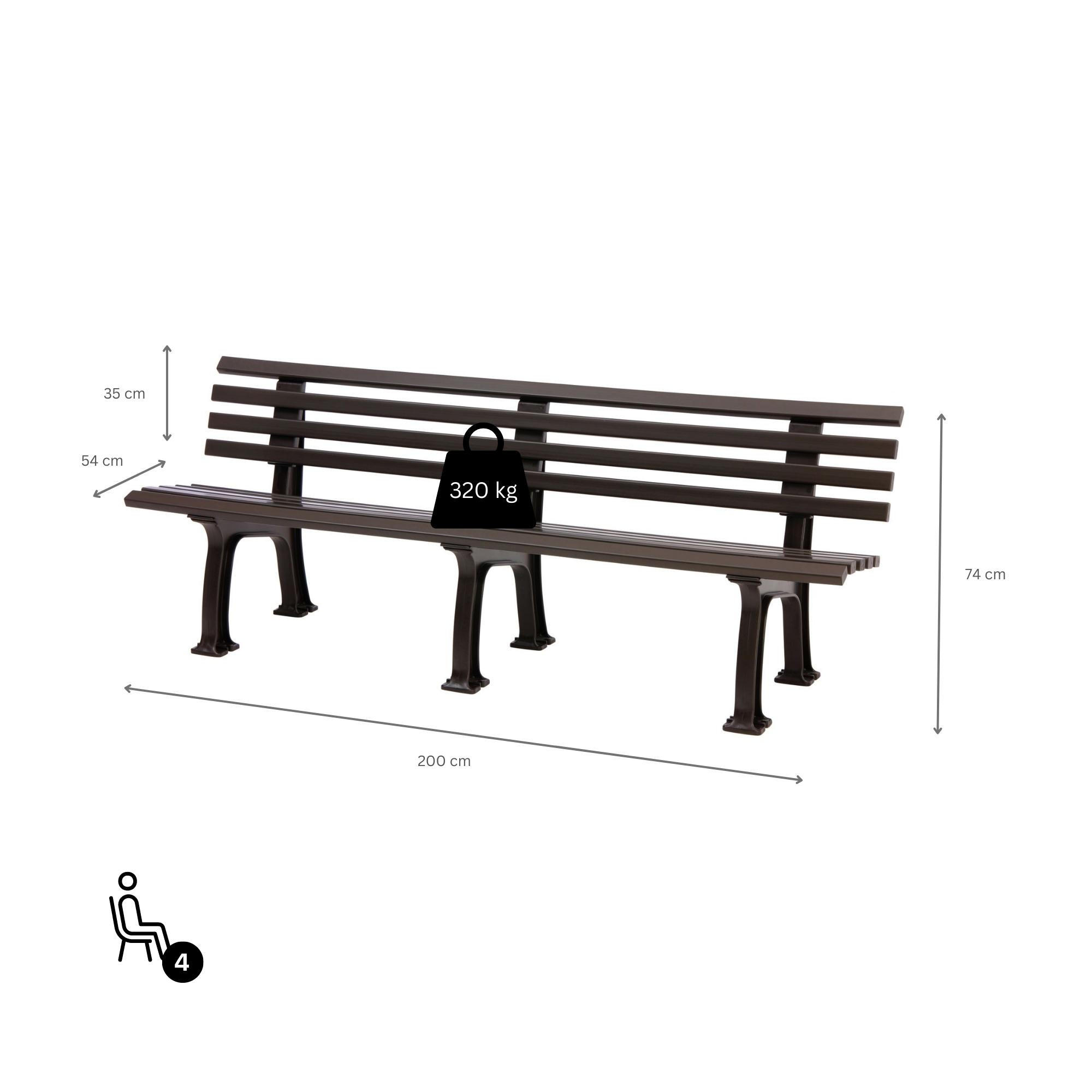 GARTENBANK Antigua 4 Sitzer Braun 74 x 200 x 54 cm Witterungskunststoff & UV Beständiger Kunststoff - Braun, Kunststoff (200/74/54cm) - PROREGAL