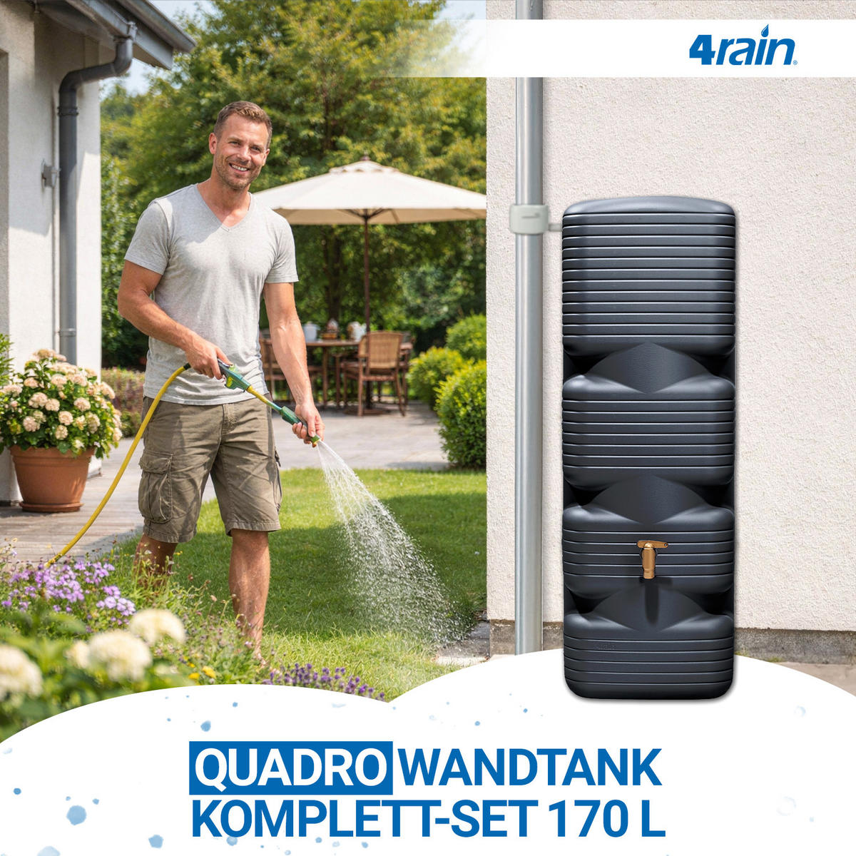 WANDTANK Komplett-Set 170 L, graphite grey inkl. & Füllautomat - Grau, Kunststoff (42/118/40cm) - 4rain