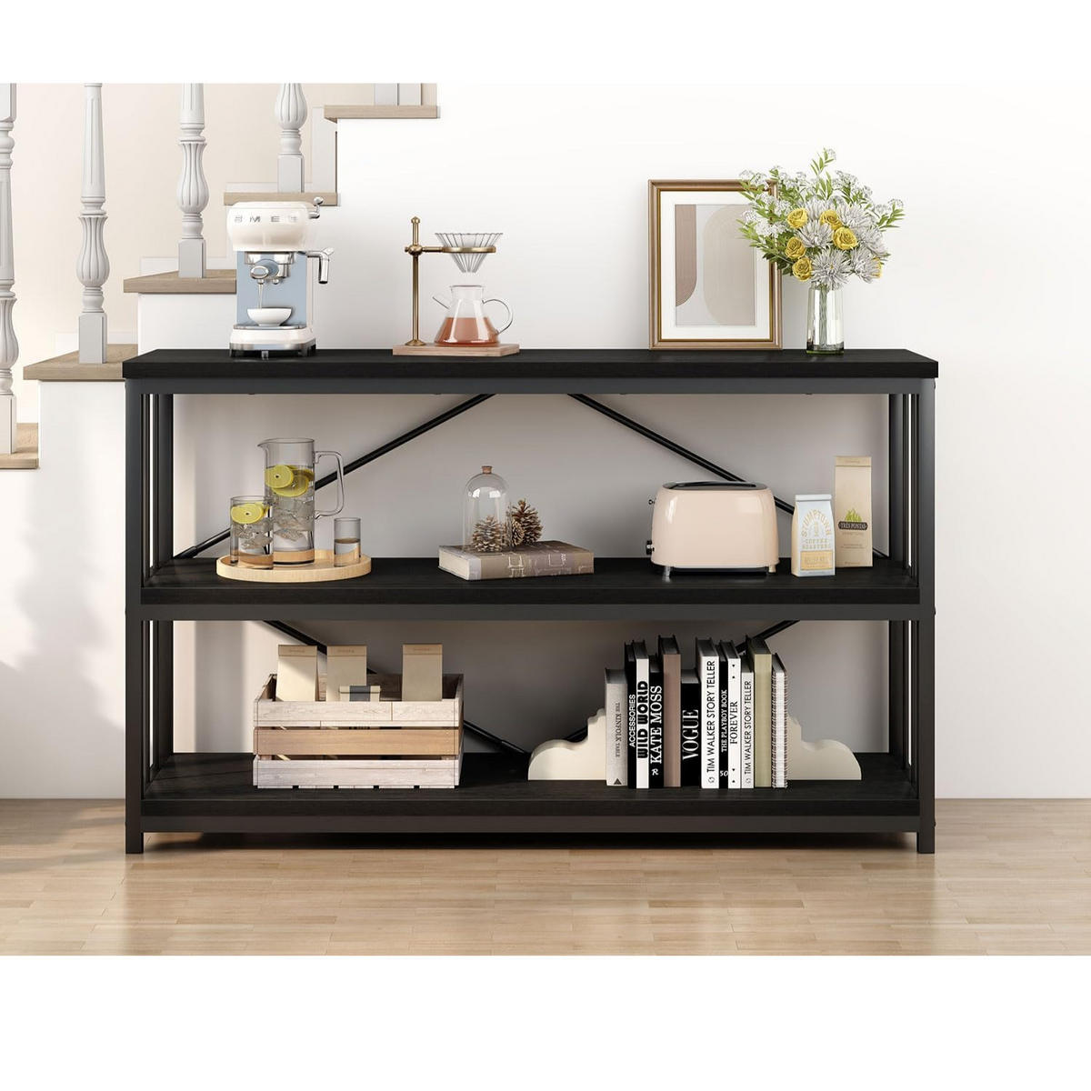 KONSOLENTISCH Metall Holz Industrial Design 120 x 34 x 74 cm - Schwarz, Holzwerkstoff/Metall (34/120/74cm) - Quality Elegance