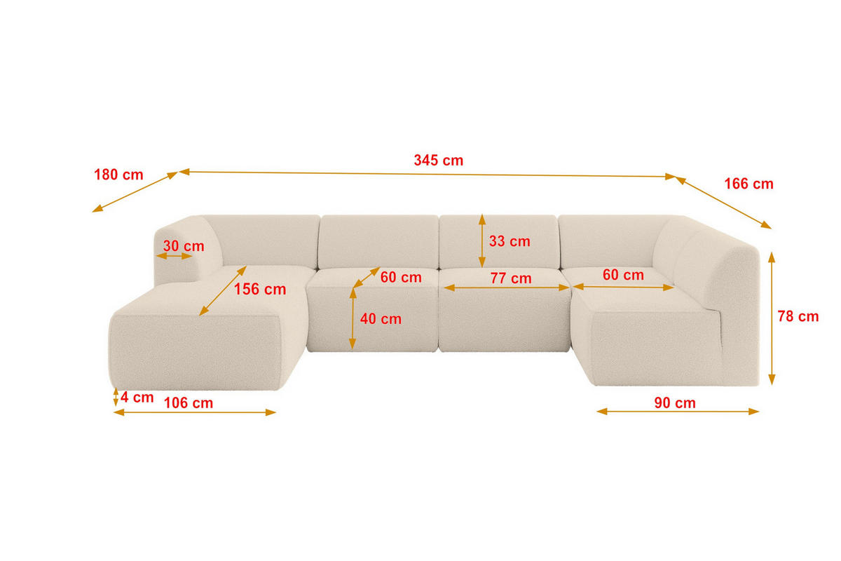 WOHNLANDSCHAFT Ottomane Links MOVA 345x180x78 Dunkelbeige Bouclé - Schwarz/Cappuccino, Holzwerkstoff/Kunststoff (180/78/345cm) - ALTDECOR