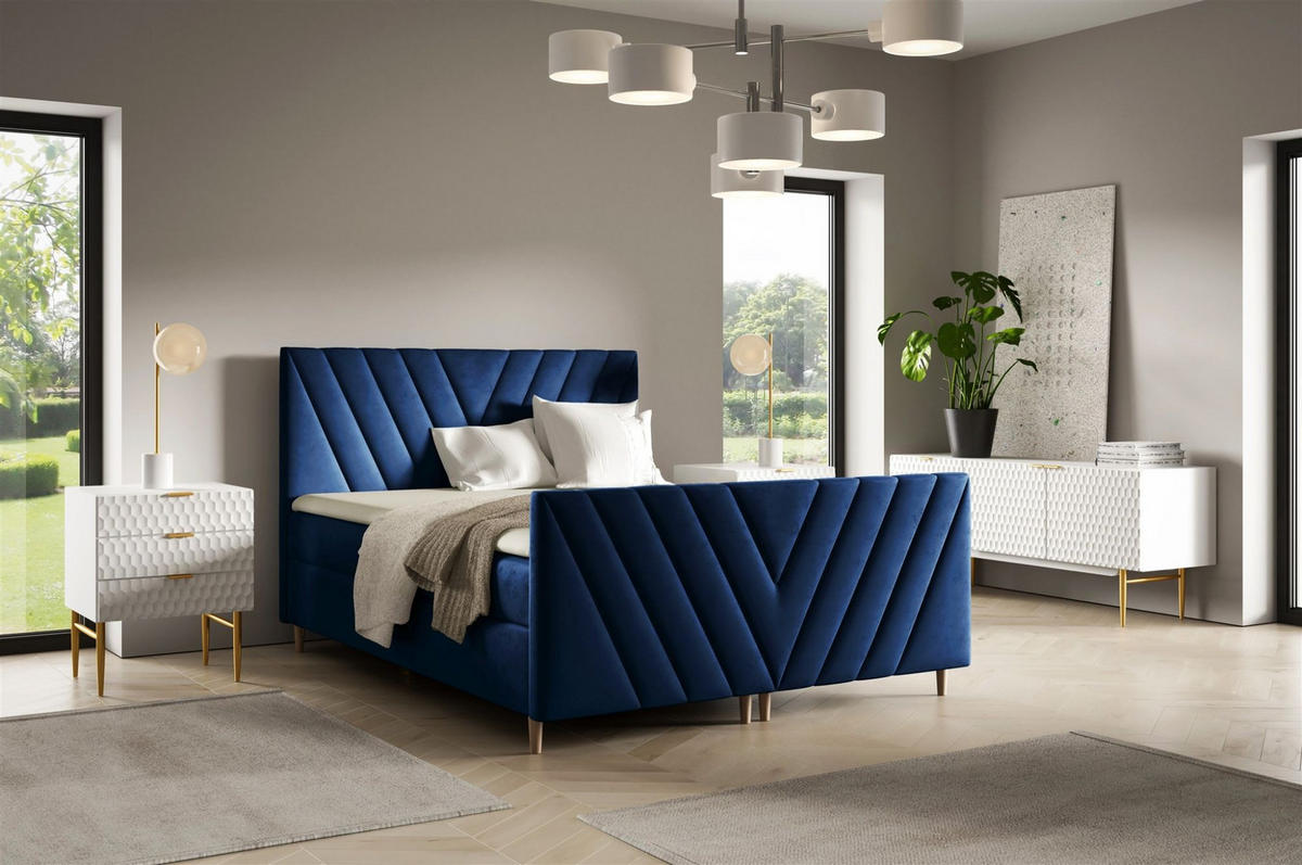 BOXBETT Carlito In überlänge - Blau, Holzwerkstoff/Textil (160/220cm) - Fun Möbel