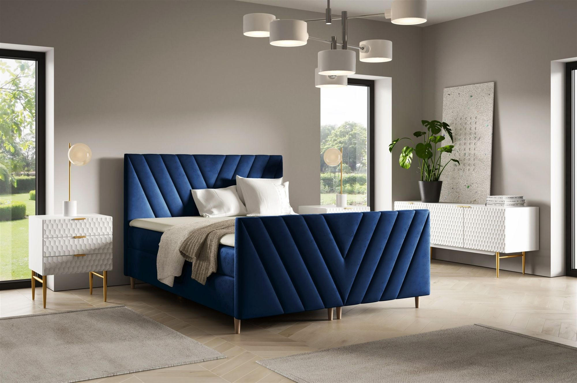 Thumbnail - Fun Möbel Boxbett, Blau, Textil, 140x200 cm, Schlafzimmer, Betten, Boxspringbetten