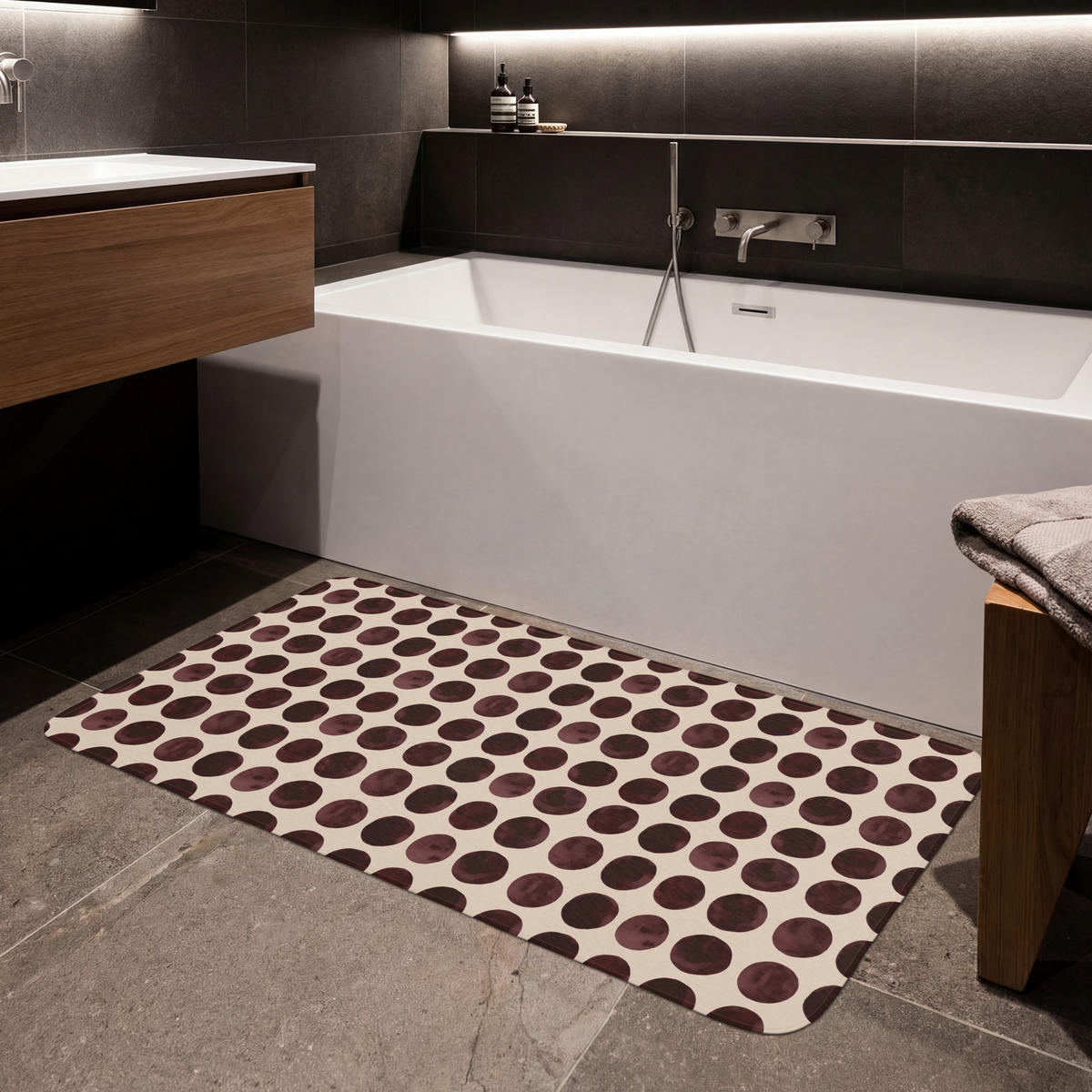 KOUPELNOVÁ PŘEDLOŽKA Puntíky - Vzor - Hnědý 120x60 cm - bordeaux, textil/plast (120/60cm)