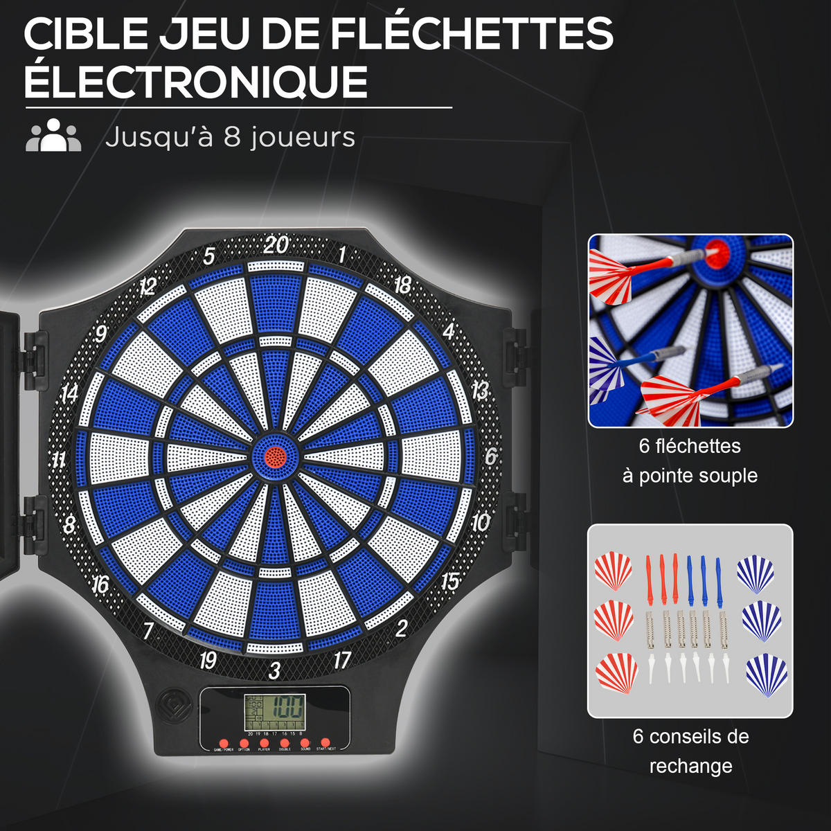 DARTSCHEIBE DE-18828 31 Spiele, 2 Klapptüren Schwarz - Blau, Kunststoff (45/4/83cm) - ComfortXL