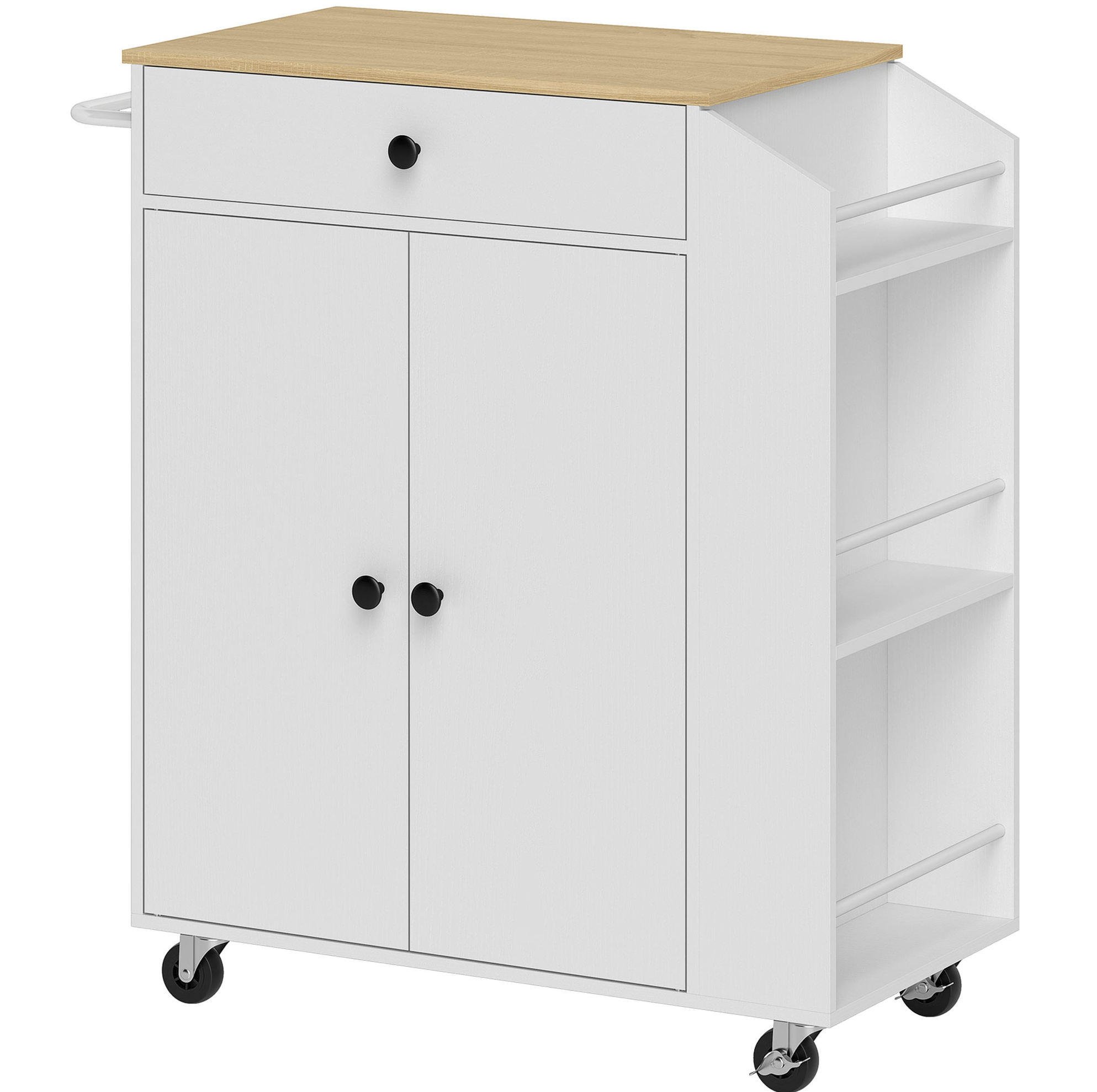 KÜCHENWAGEN mit Arbeitsplatte, Schublade und Schrank Weiß - Weiß, Holz (38/86.5/82cm) - Beauniv