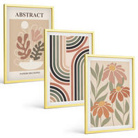 BILDER SET 3er Set - 40x60 cm Goldrahmen - Abstrakte Pflanzen in Pastellfarben - Goldfarben, Kunststoff (40/60cm) - TULUP