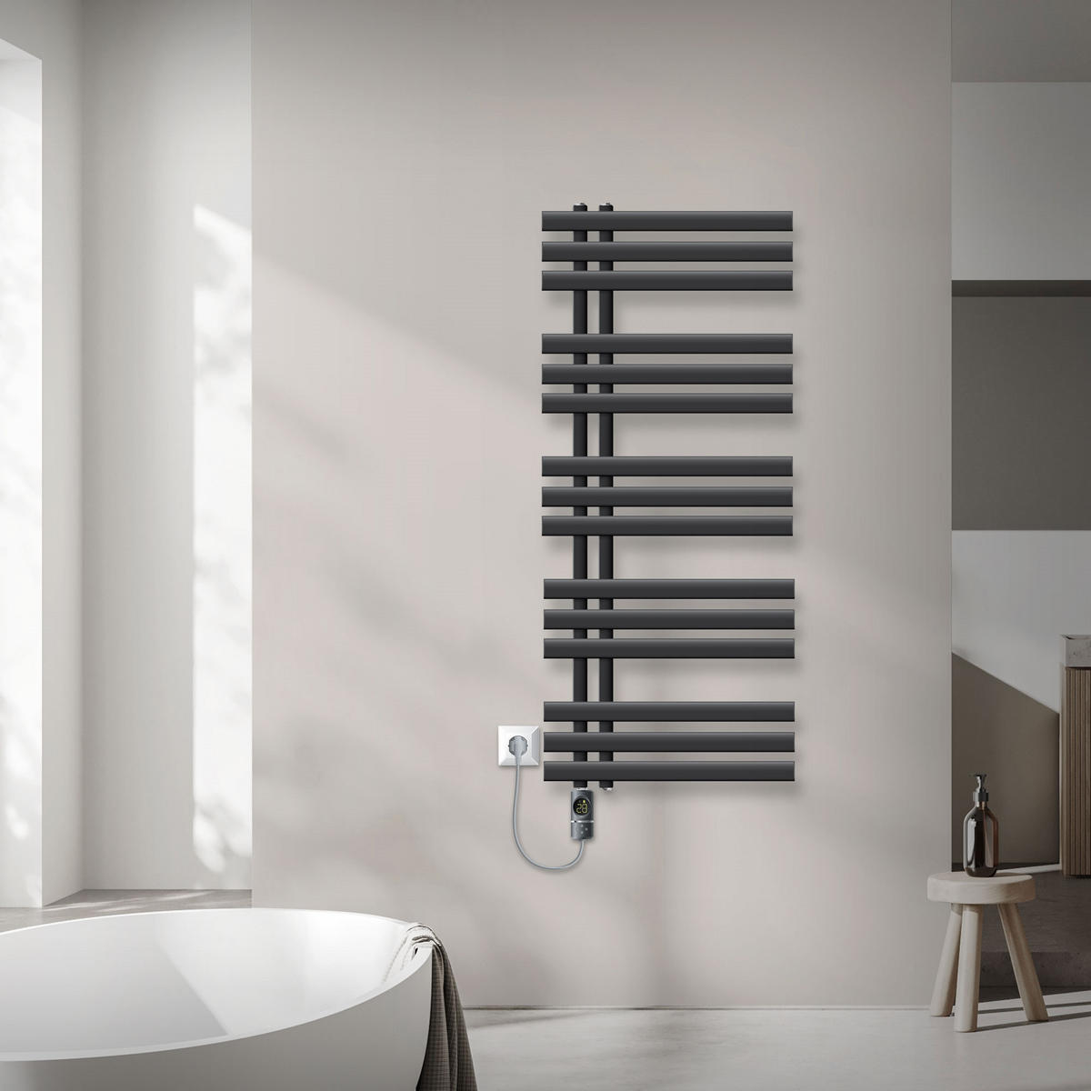 BADHEIZKÖRPER elektrisch Iron EM 500x1200 mm Anthrazit mit Heizstab 1200W Digital - Anthrazit, Metall (50/120/3cm) - LuxeBath
