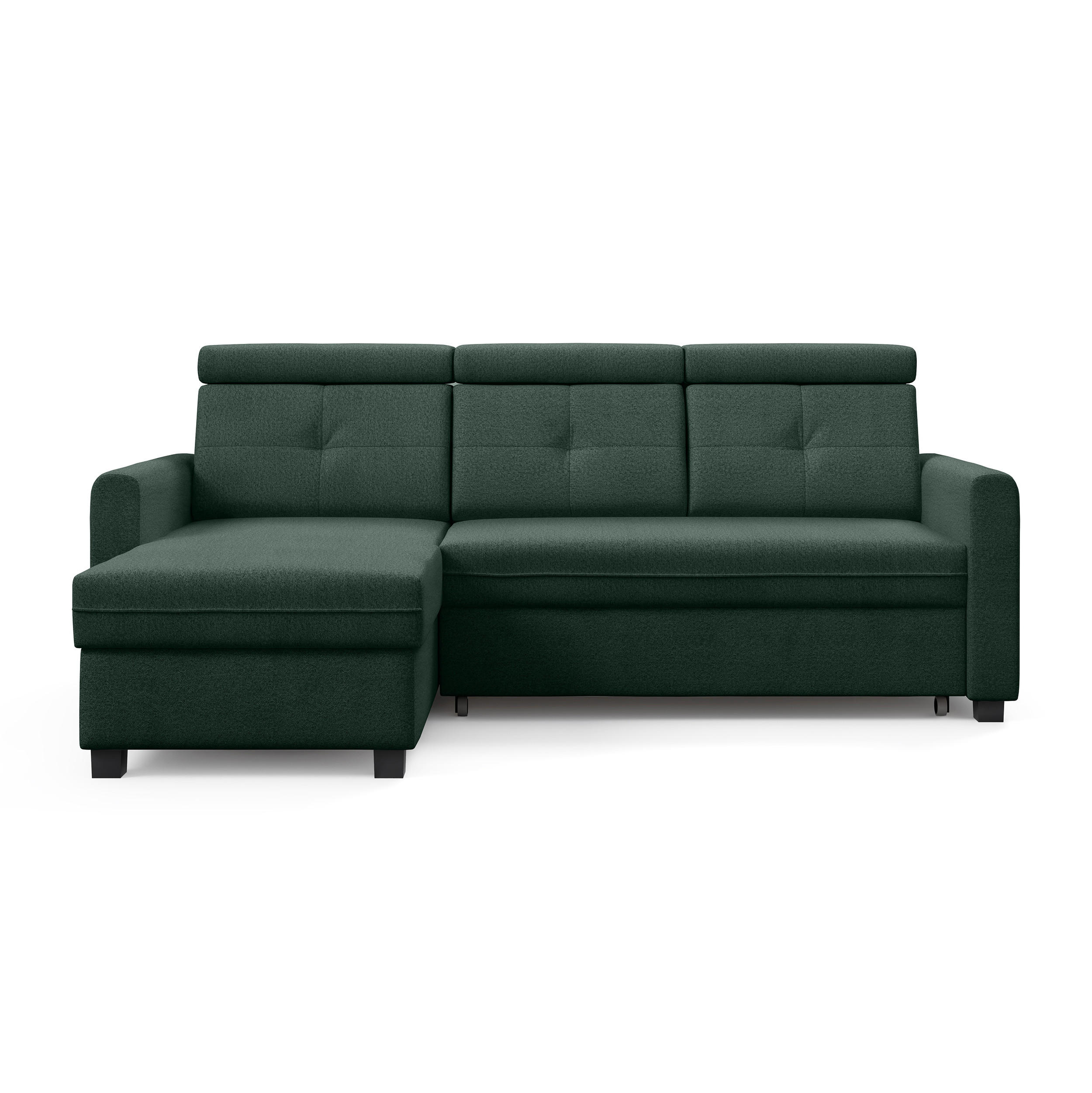 ECKSCHLAFSOFA Milano, Dunkelgrün, links - Dunkelgrün/Schwarz, Textil (217/166cm) - Beautysofa