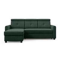 ECKSCHLAFSOFA Milano, Dunkelgrün, links - Dunkelgrün/Schwarz, Textil (217/166cm) - Beautysofa