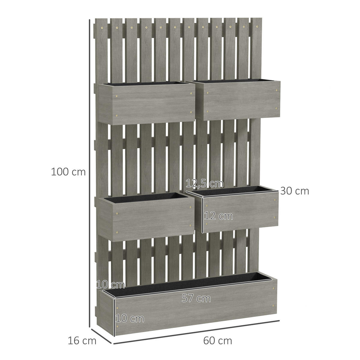 HOCHBEET Holz, verstellbar Pflanzbeet mit Rankgitter Frühbeet Gartenbeet Natur - Grau, Holz (16/100/60cm) - Outsunny