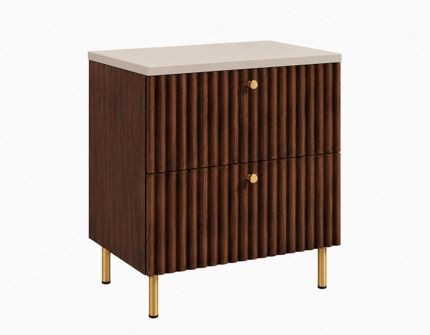 BADEZIMMERSCHRANK: Nusseiche / Platte Kaschmir / Griffe Gold / Beine Gold, 60 x 44,4 x 73,6 cm - Eichefarben/Goldfarben, Holzwerkstoff (60/73.6/44.4cm) - 3XE LIVING