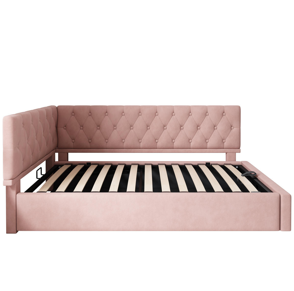 POLSTERBETT 90/200 cm in Rosa aus Samt mit Bettkasten - Pink, Textil (90/200cm) - Flora Grace