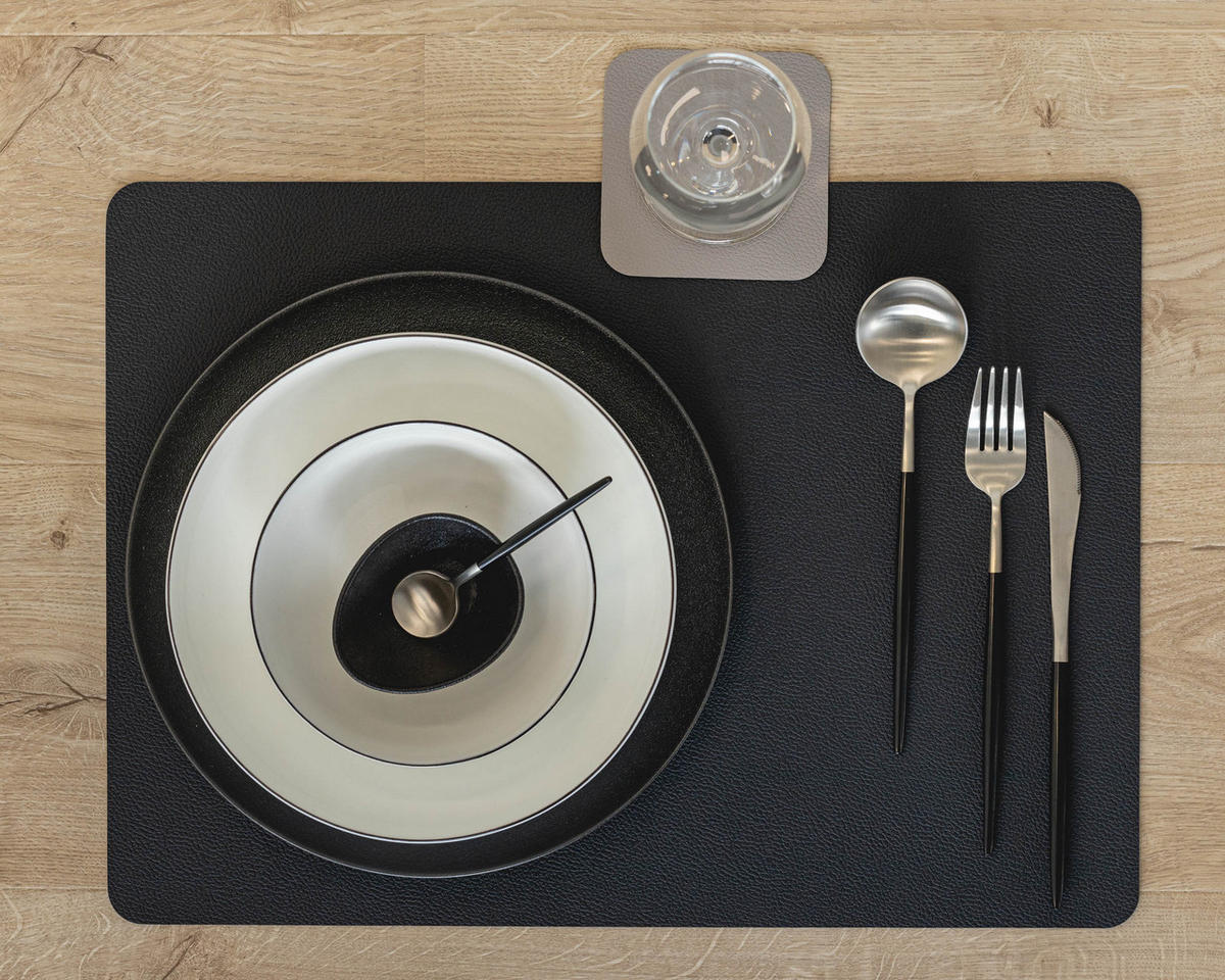 TISCHSET s - Doppelseitig - Veganes Leder - Cognac / Schwarz 46 x 33 cm - 6 Stück - Braun, Kunststoff (33/46cm) - Cookinglife