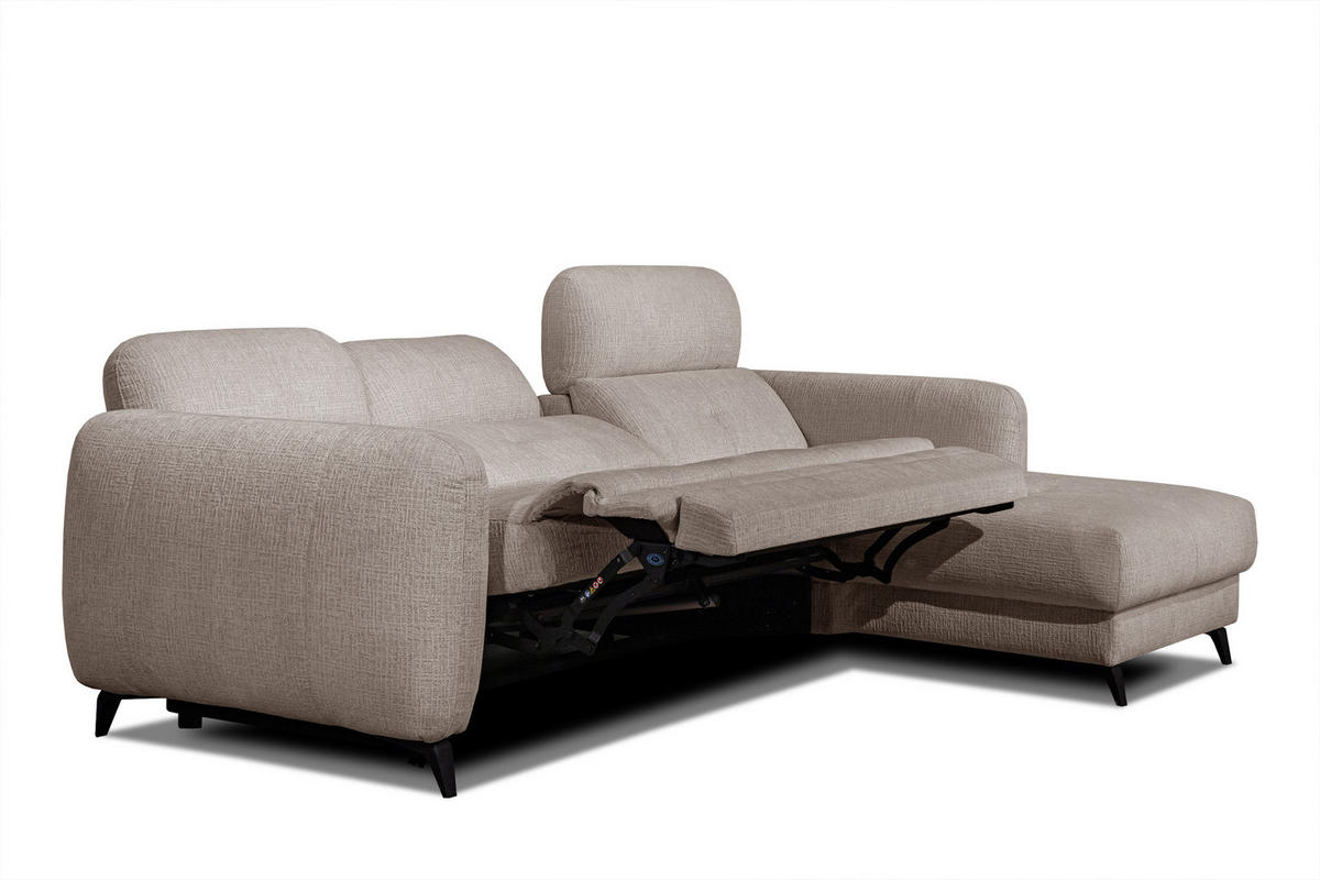 ECKSOFA SVEN 3-Sitzer, 1 Relax XL, verstellbare Kopfstützen, beige - Beige/Schwarz, Holzwerkstoff/Textil (256/163cm) - Courtois Laville