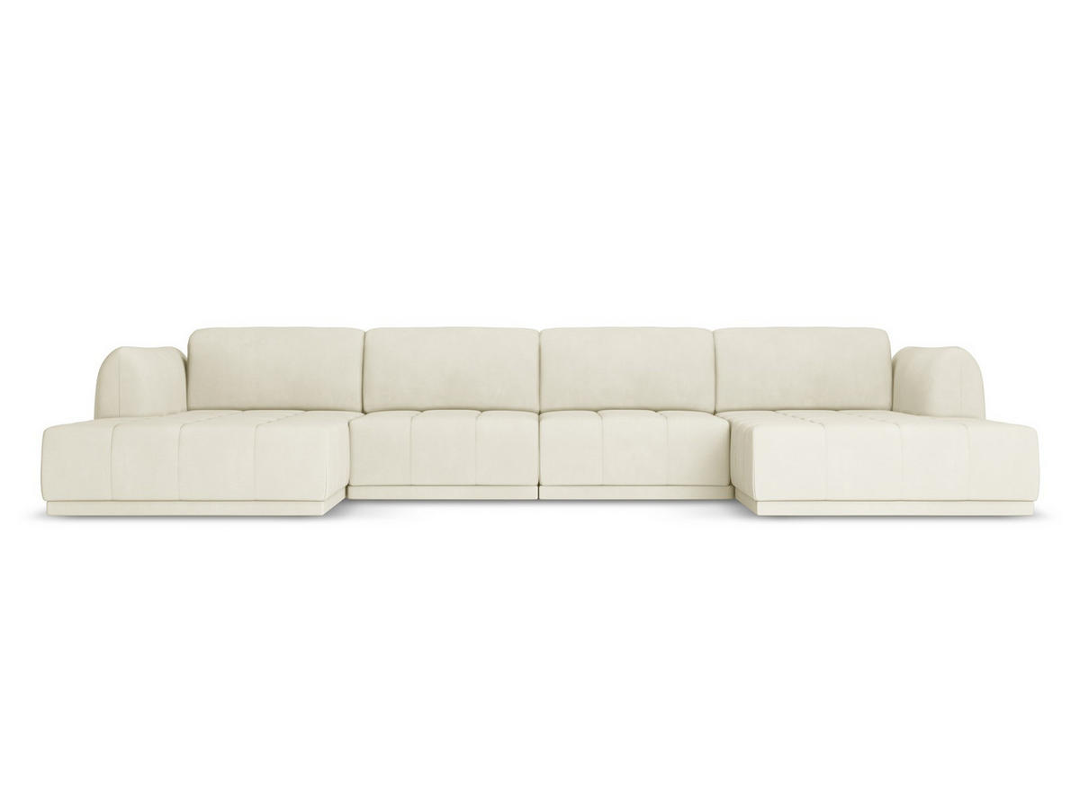 WOHNLANDSCHAFT Chenille Stoff Beige - Beige/Schwarz, Kunststoff/Textil (370/74/170cm) - Makamii