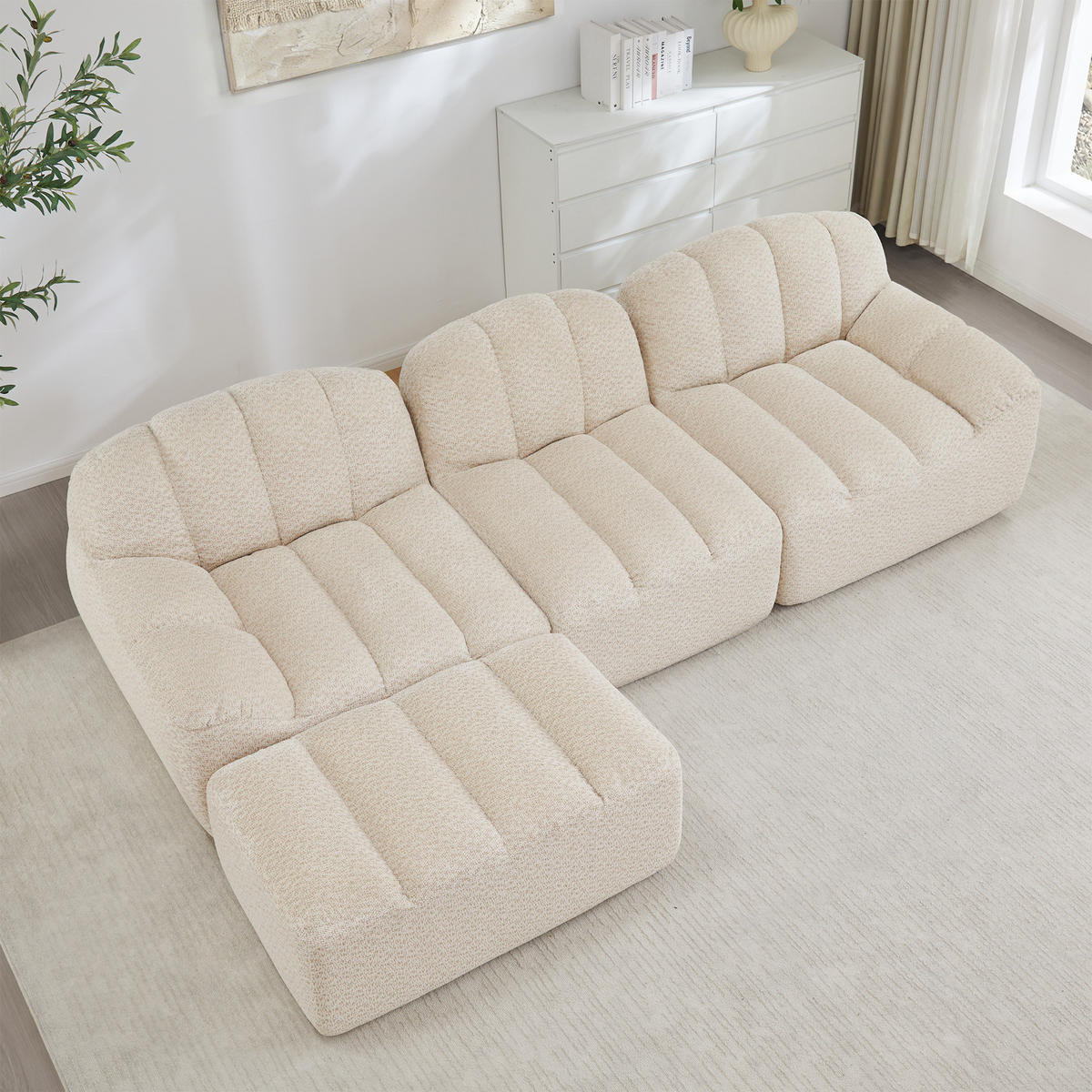 ECKSOFA 288x165x79 cm aus Granular Fleece rahmenlos modular mit 1 Ottoman,weiß - Weiß, Textil (165/288cm) - Luhomfu