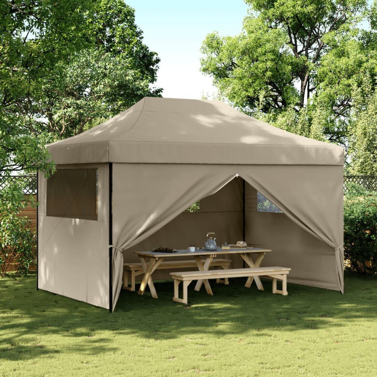 PARTYZELT Faltbar Pop-Up Mit 4 Seitenteilen Taupe - Schwarz, Textil (279/315/410cm) - vidaXL
