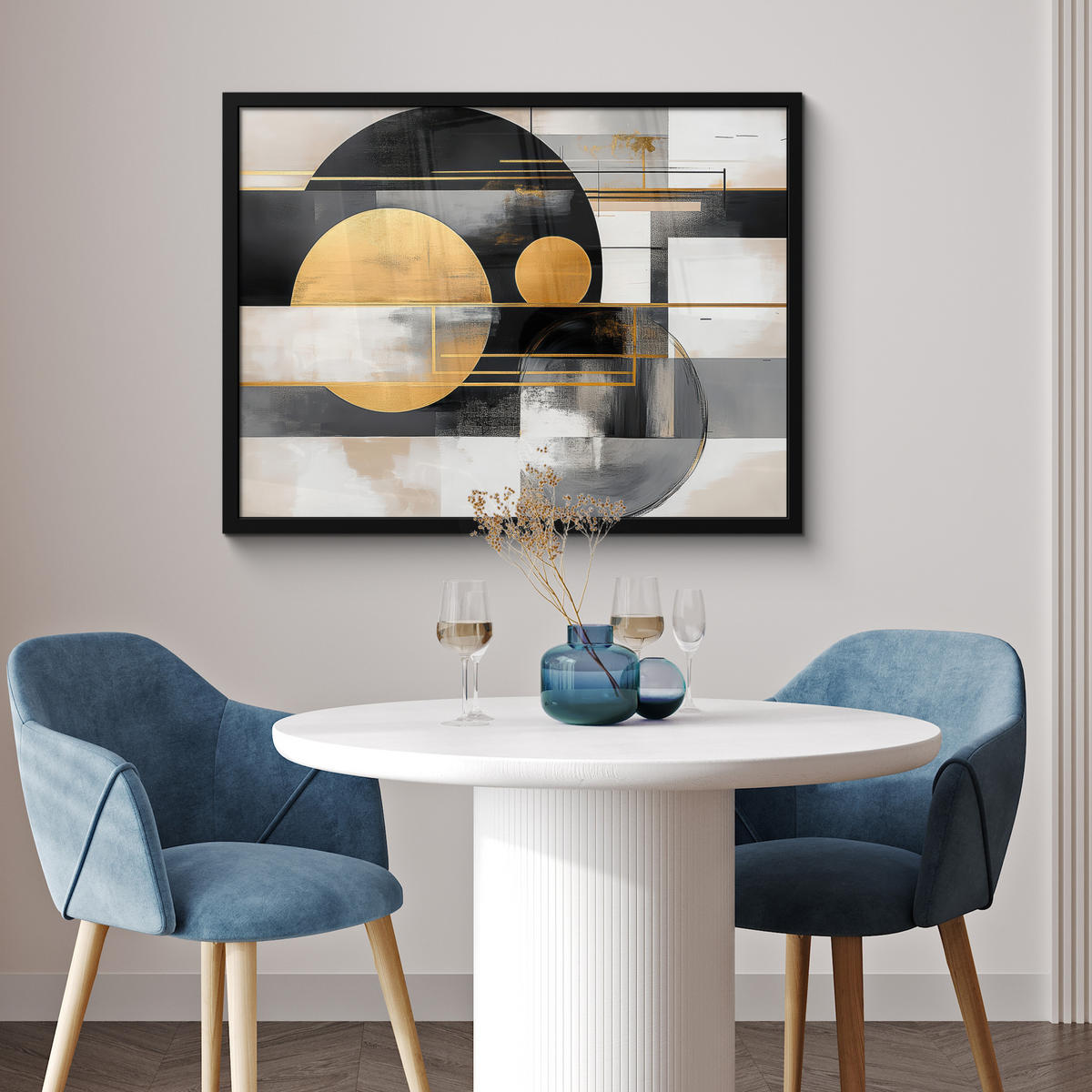 ZARÁMOVANÝ PLAGÁT Abstraktné - Zlato - Striebro - Tvary - Estetické - Moderné 80x60 cm - zlatá, papier (80/60cm) - MuchoWow