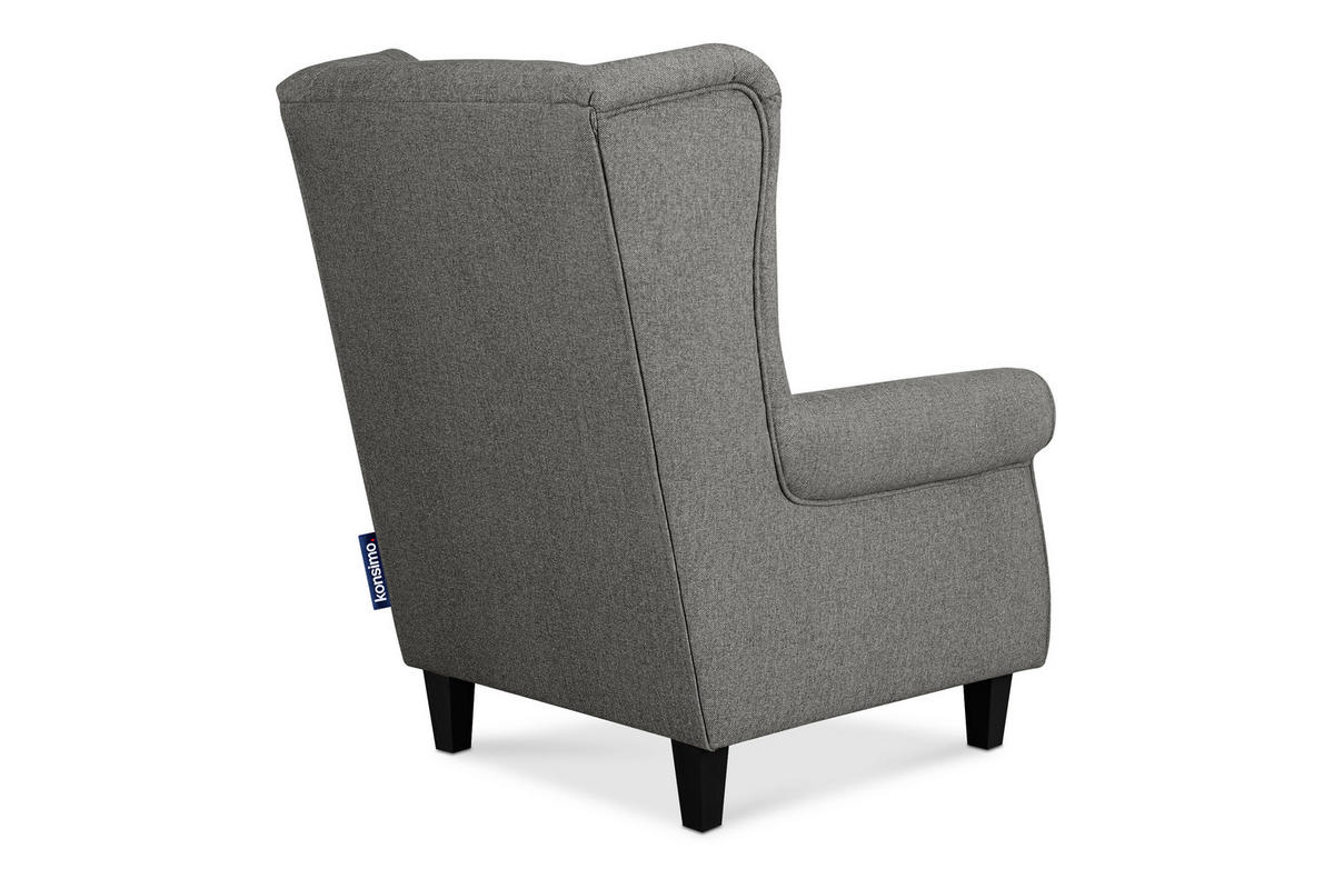 OHRENSESSEL MILES Massivholzbeine, grau/schwarz - Schwarz/Grau, Holzwerkstoff/Buchenholz (82/105/97cm) - KONSIMO®