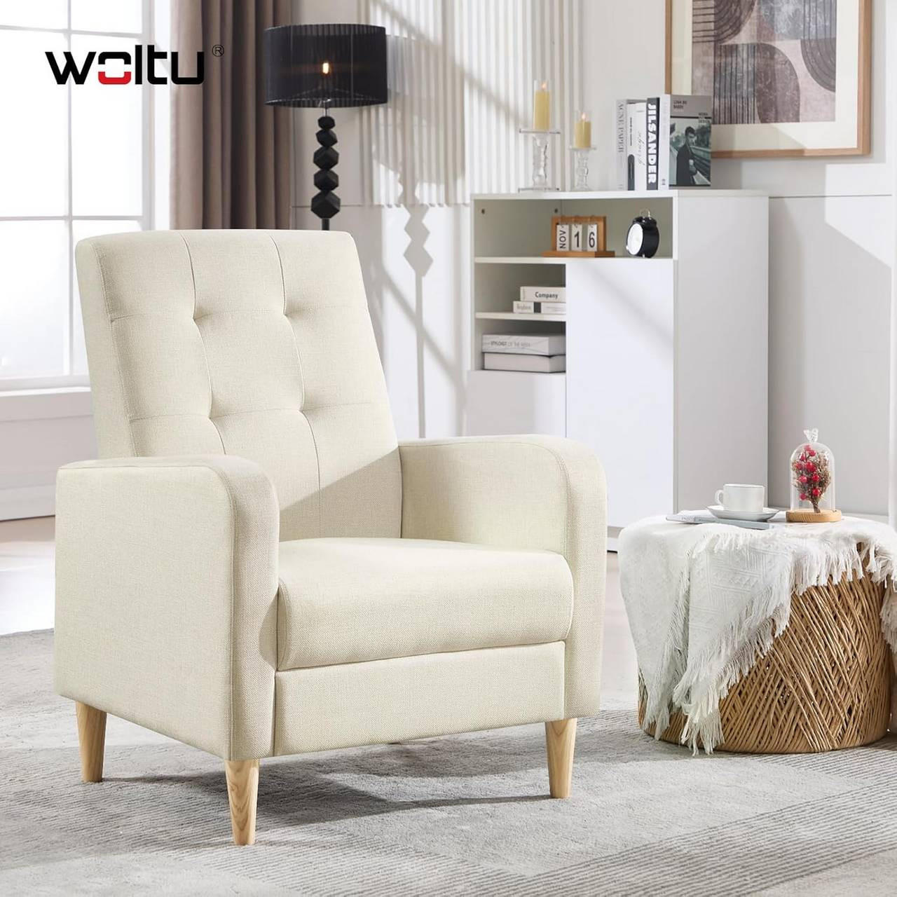 RELAXSESSEL mit Massivholzbeinen, Leinen, Beige - Beige, Holz/Holzwerkstoff (68/90.5/76cm) - Woltu