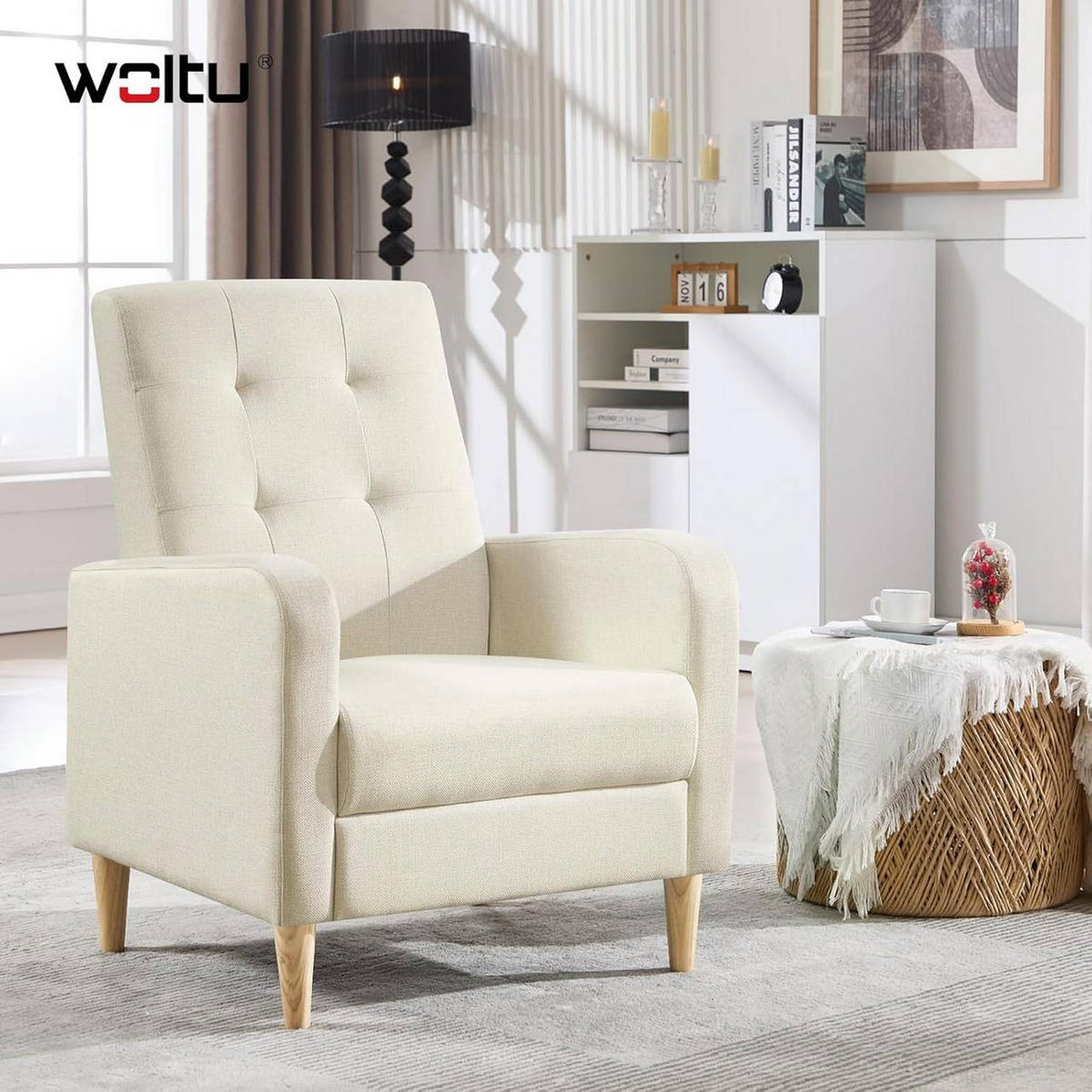 RELAXSESSEL mit Massivholzbeinen, Leinen, Beige - Beige, Holz/Holzwerkstoff (68/90.5/76cm) - Woltu