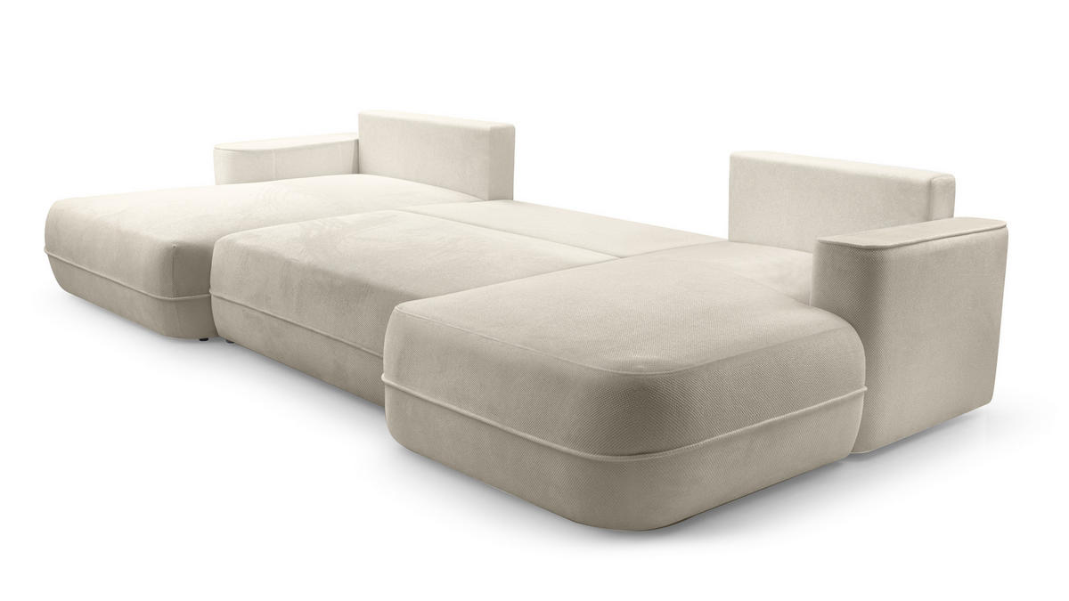 WOHNLANDSCHAFT Peoni Beige 364/168/87 cm mit Schlaffunktion - Beige/Schwarz, Kunststoff/Textil (364/87/168cm) - AX Living