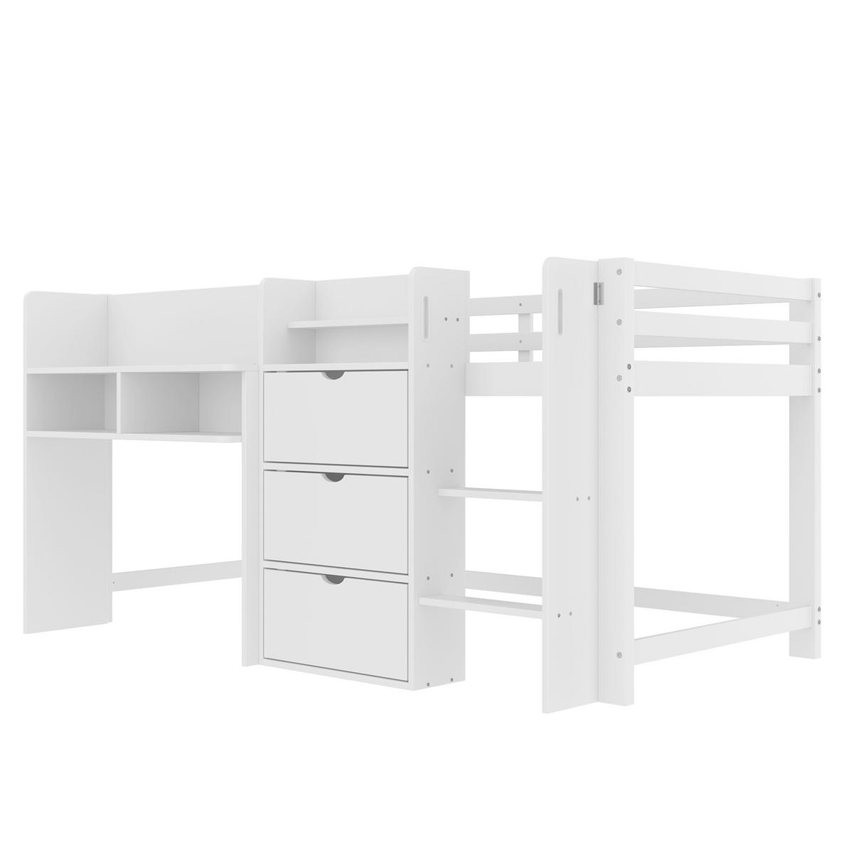 HALBHOHES Bett 90/200 cm weiß aus Kiefer mit Stauraum - Weiß, Holz (90/200cm) - OKWISH
