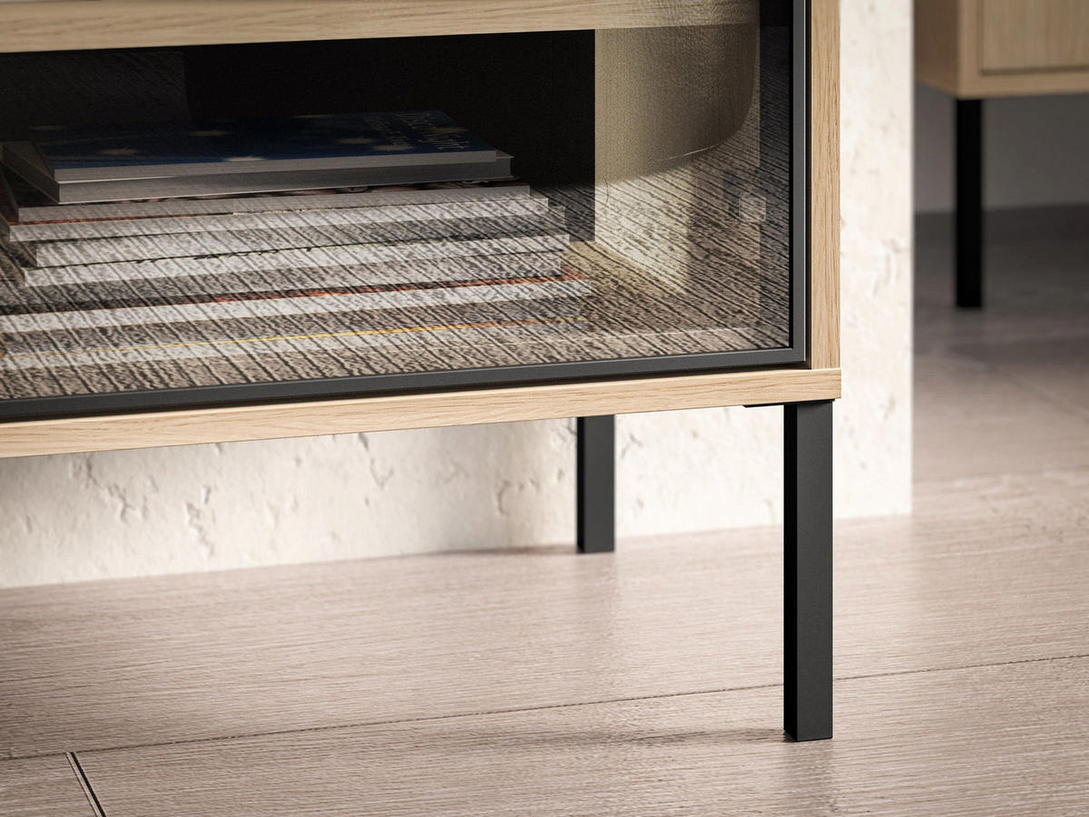 SIDEBOARD Barnee Eichenholzoptik 160 cm - Beige/Schwarz, Holzwerkstoff/Metall (160/86/40cm) - Selsey